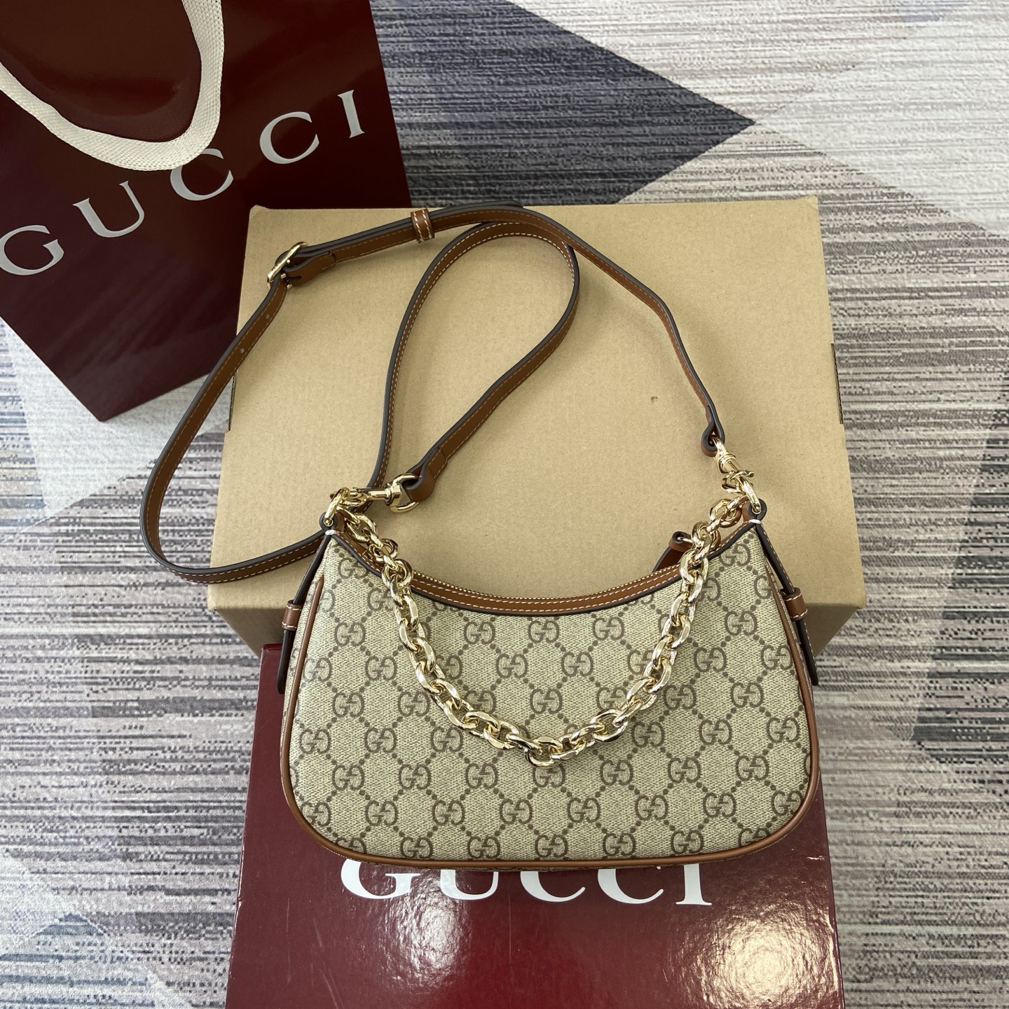 Gucci Emblem Shoulder Bag Beige and Dark Brown GG Coated Canvas, 24cm 3 i1755849306475 1670 0 1