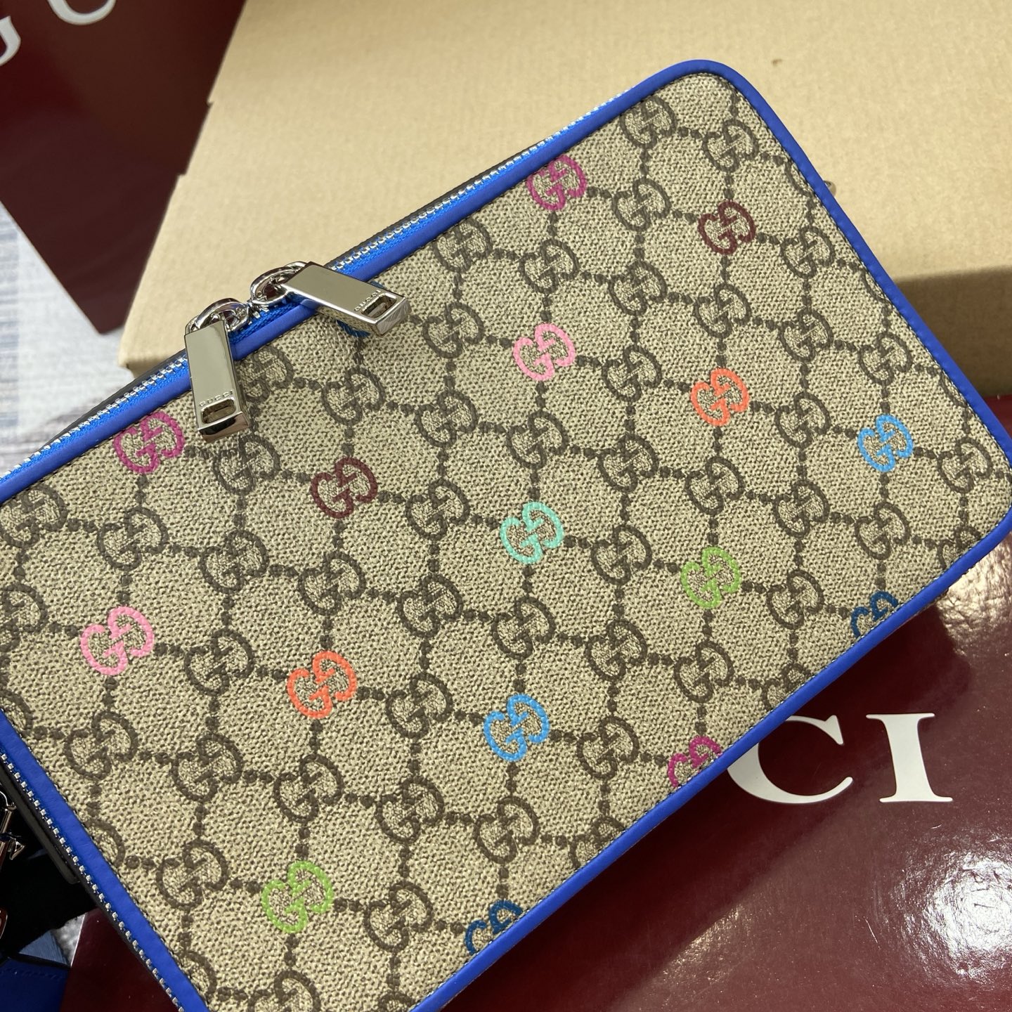 Gucci Mini Shoulder Bag Multicolor Print GG Coated Canvas Blue Leather Trim 8 i1755849368796 351 0 8