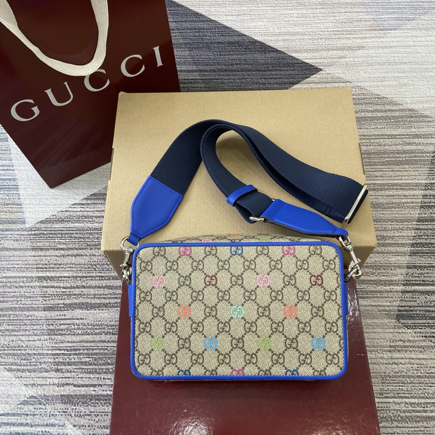 Gucci Mini Shoulder Bag Multicolor Print GG Coated Canvas Blue Leather Trim 4 i1755849368826 9443 0 1