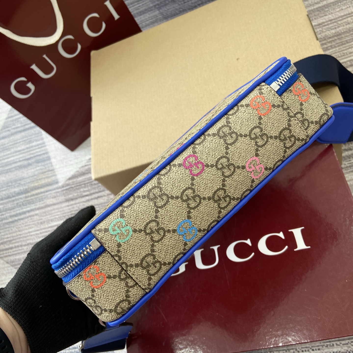 Gucci Mini Shoulder Bag Multicolor Print GG Coated Canvas Blue Leather Trim 9 i1755849368908 774 0 9