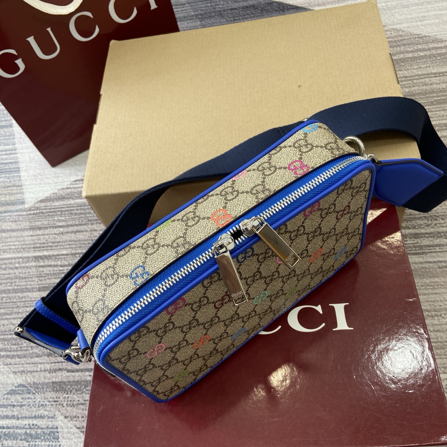 Gucci Mini Shoulder Bag Multicolor Print GG Coated Canvas Blue Leather Trim 6 i1755849370937 1415 0 4
