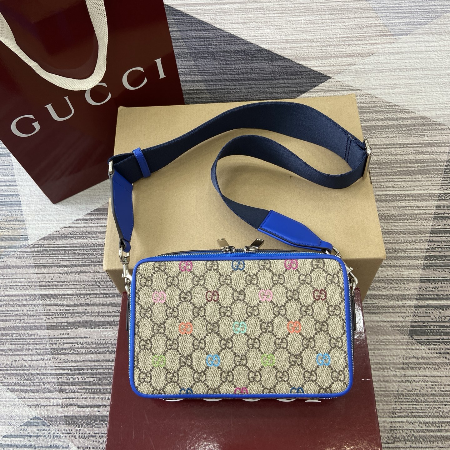 Gucci Mini Shoulder Bag Multicolor Print GG Coated Canvas Blue Leather Trim 3 i1755849371001 3652 0 0