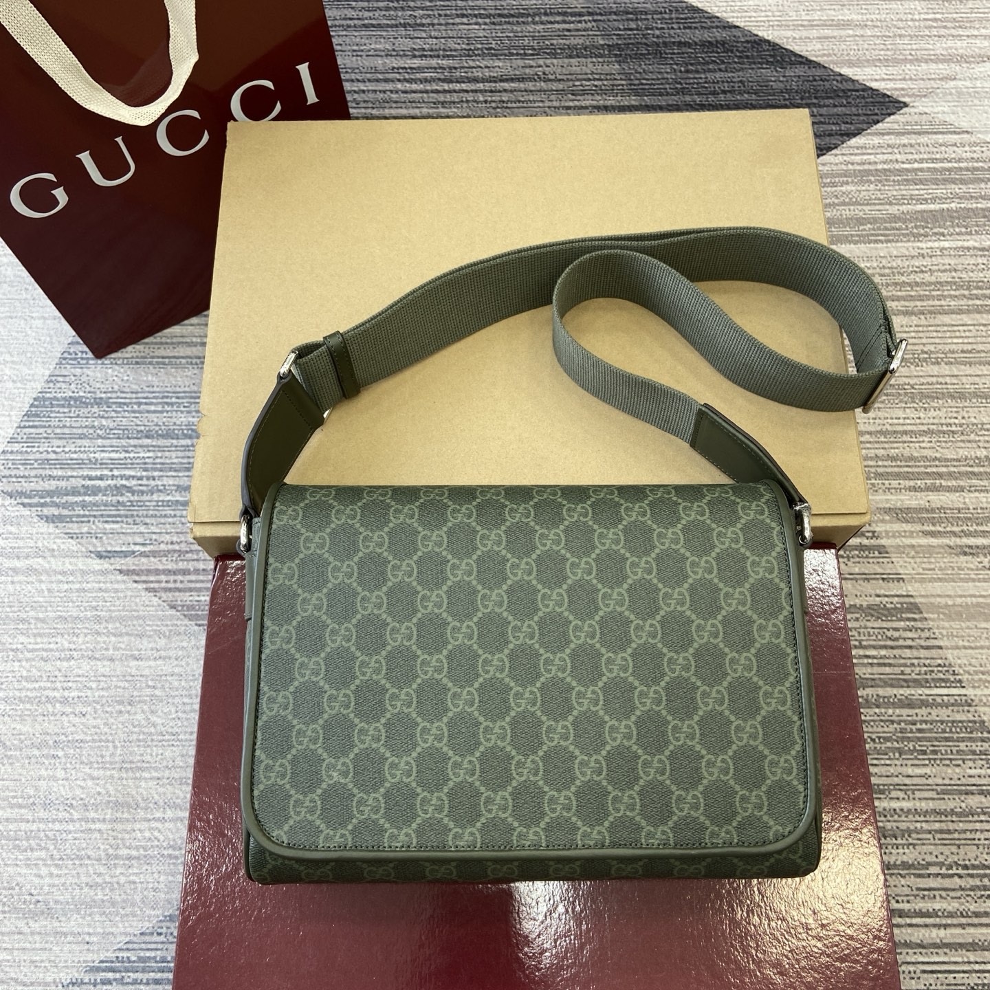 Gucci Medium Messenger Bag in Green Coated Fabric with Gucci Lettering 3 i1756271309329 1754 0 0