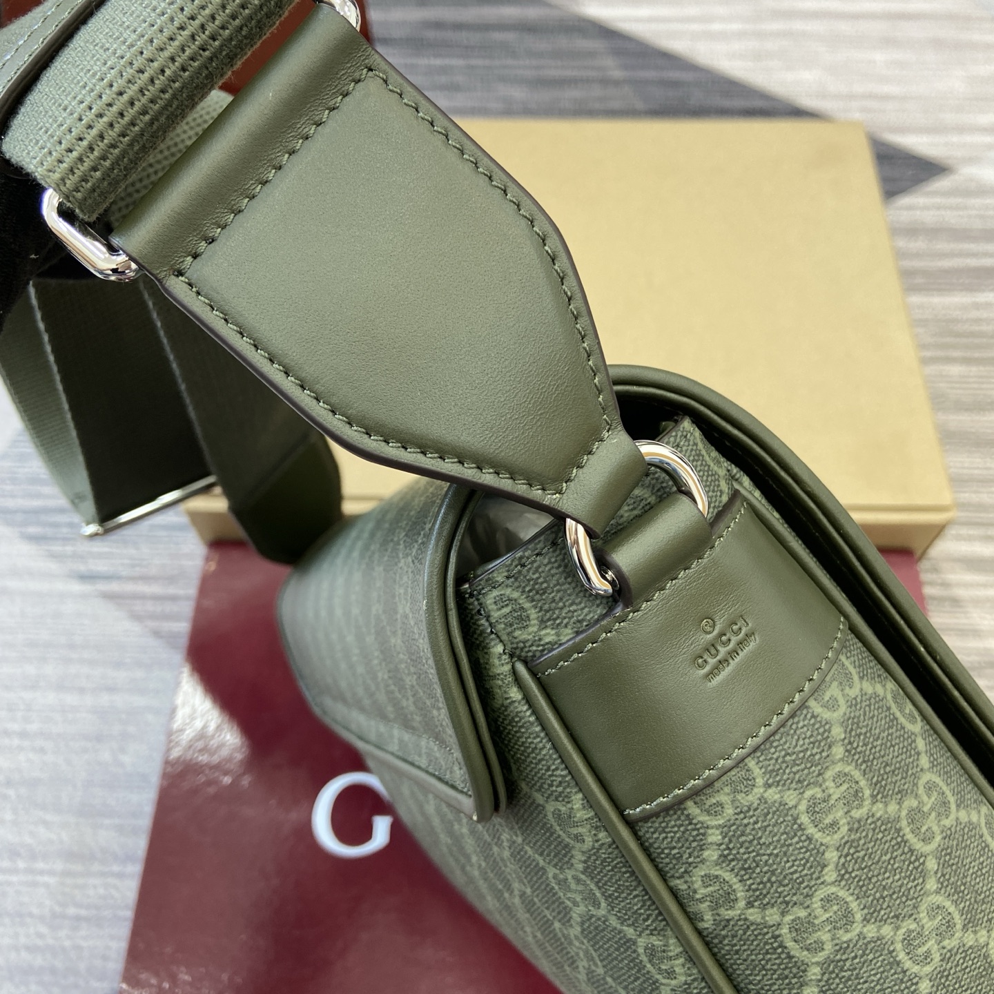 Gucci Medium Messenger Bag in Green Coated Fabric with Gucci Lettering 6 i1756271309550 7307 0 3