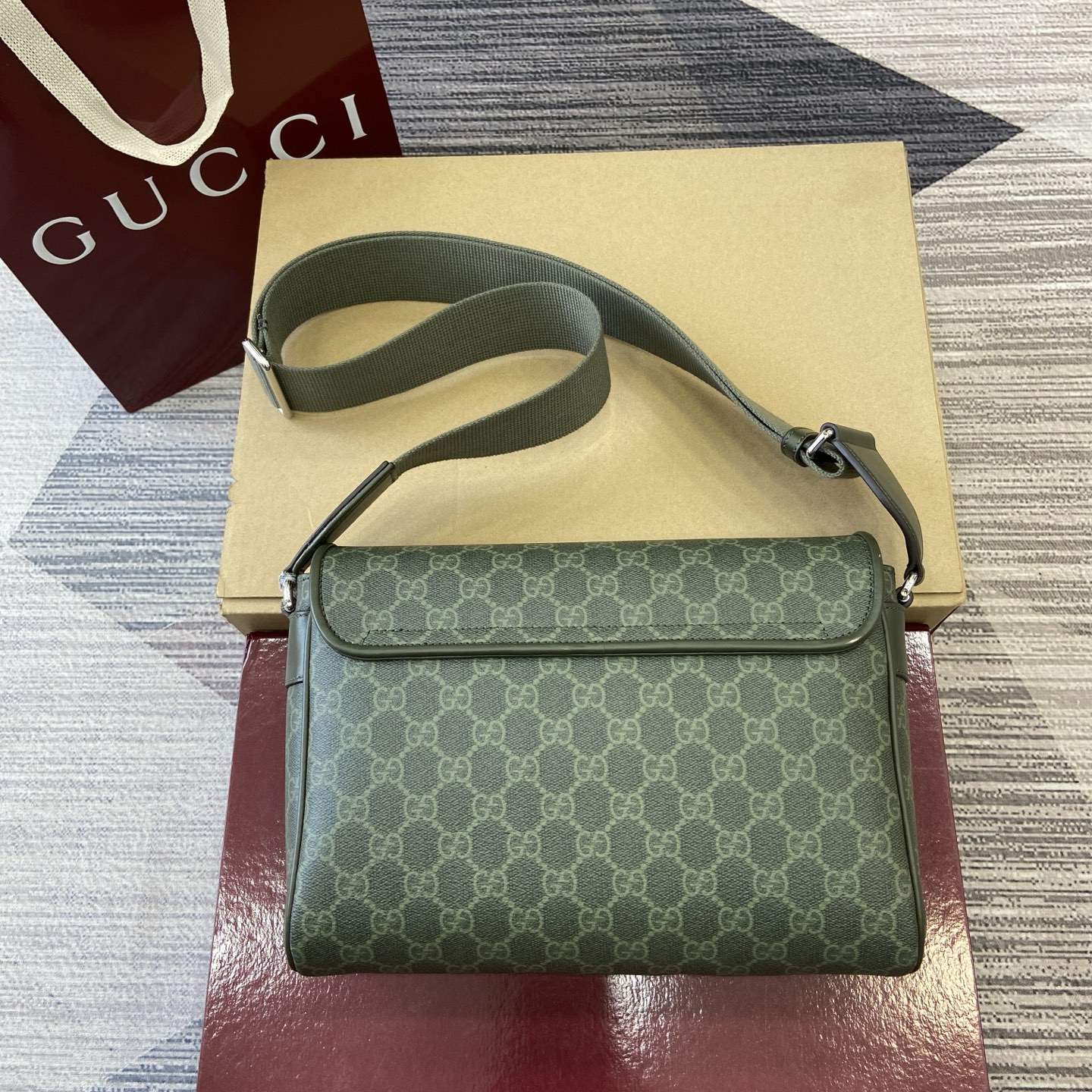 Gucci Medium Messenger Bag in Green Coated Fabric with Gucci Lettering 4 i1756271311126 3557 0 1