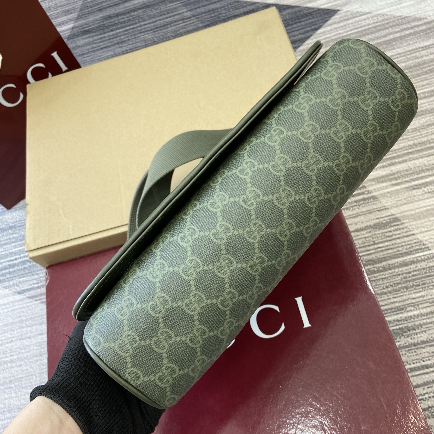 Gucci Medium Messenger Bag in Green Coated Fabric with Gucci Lettering 8 i1756271311150 4605 0 6