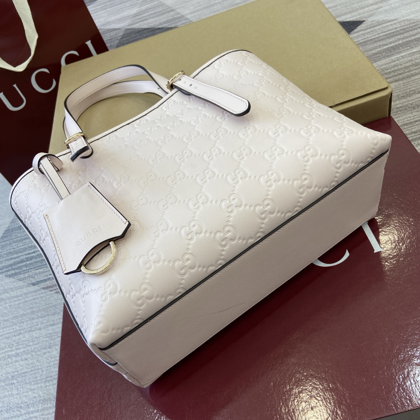 Gucci Emblem Embossed Leather Tote Bag, Light Pink, 25cm, Adjustable Strap 9 i1756271387444 3488 0 8