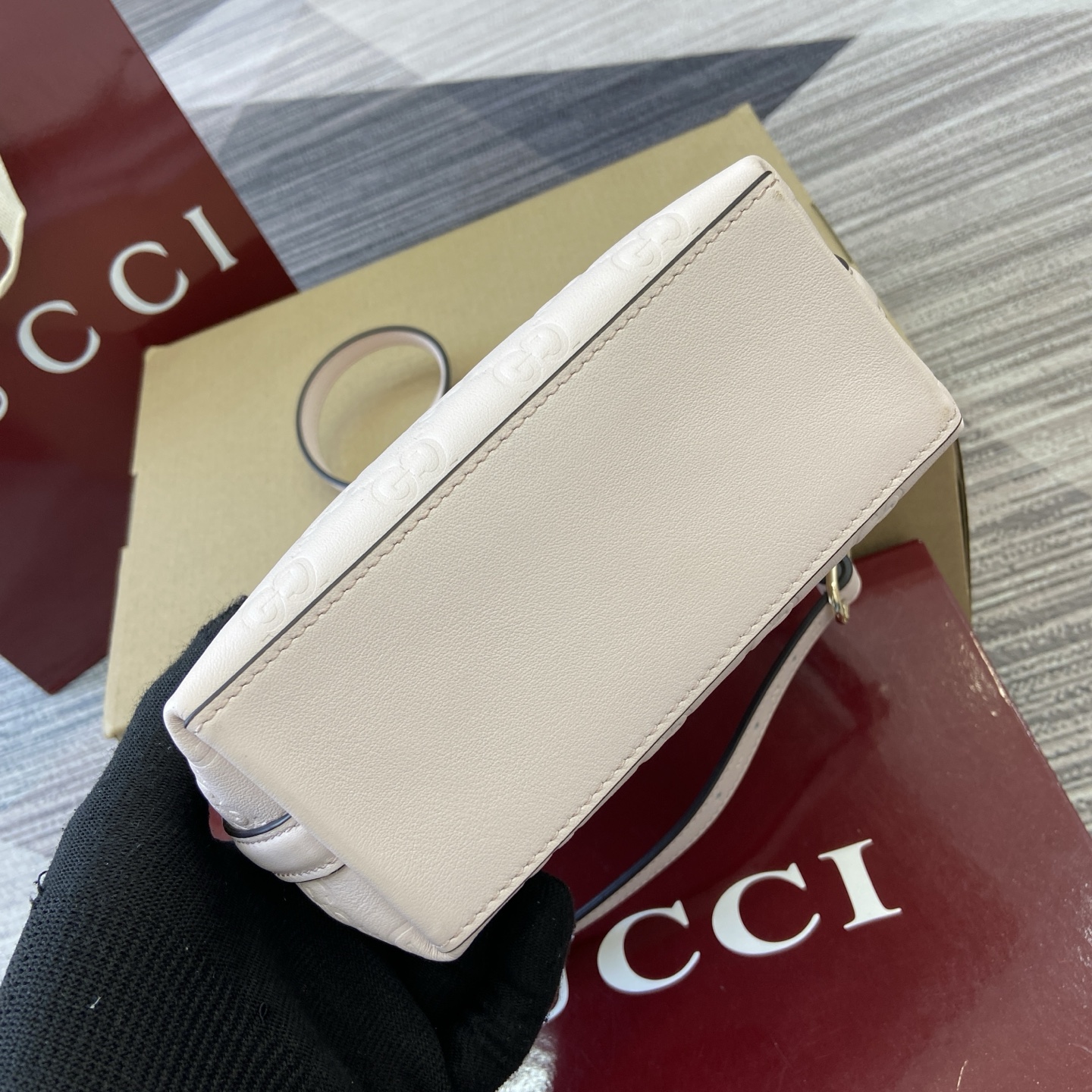 Gucci Emblem Mini Bucket Bag Light Pink Gucci Print Embossed Leather 7 i1756271400884 1841 0 6