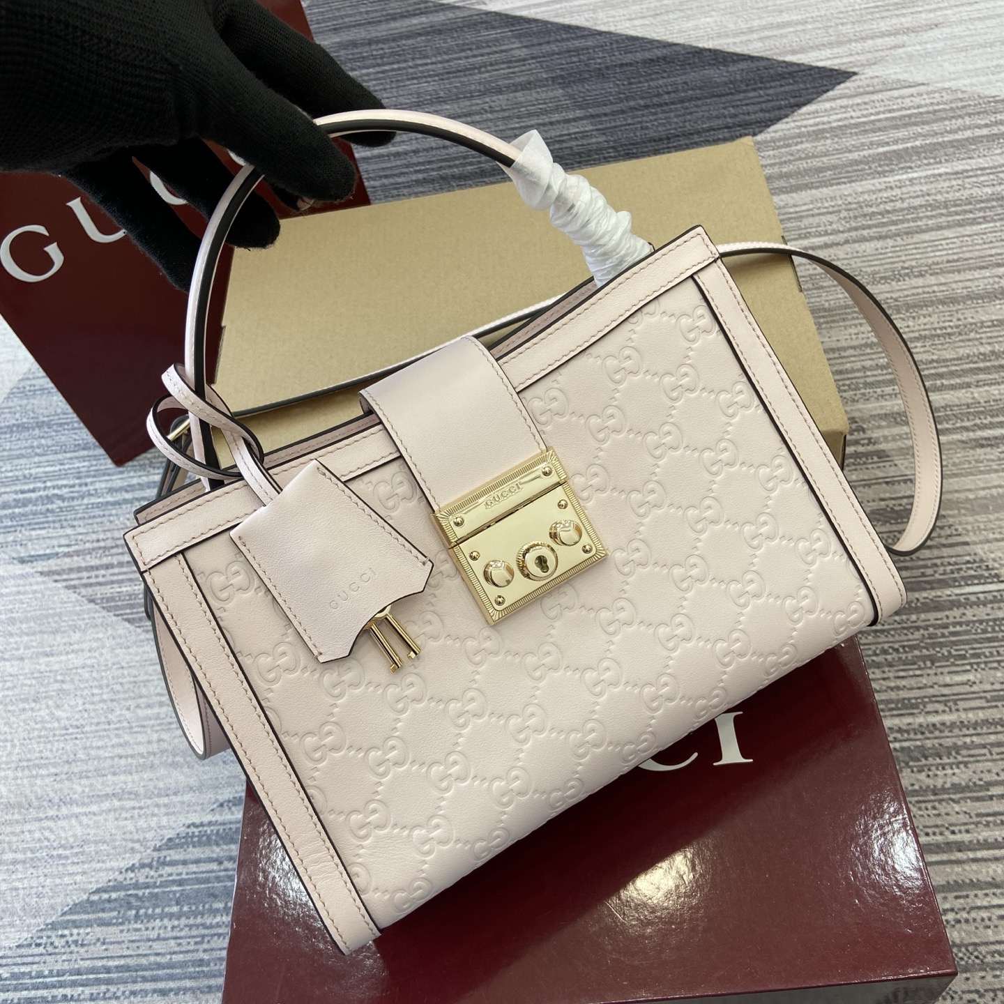 Gucci Padlock Small Leather Top Handle Bag - Light Pink, Embossed 2 i1756271436420 4155 0 4