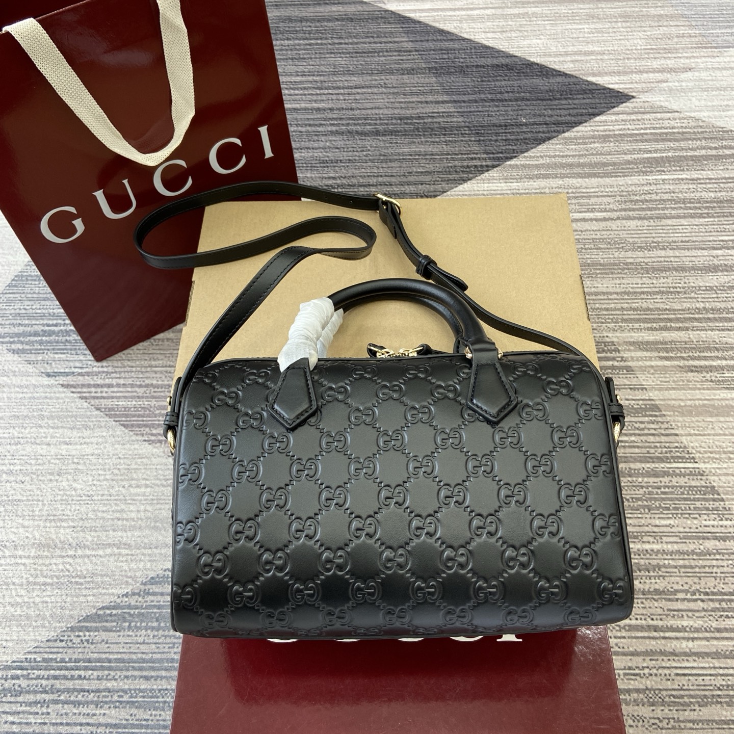 Gucci Emblem Boston Bag, Black Leather, Adjustable Strap - Style 848886 3 i1756271526770 455 0 1