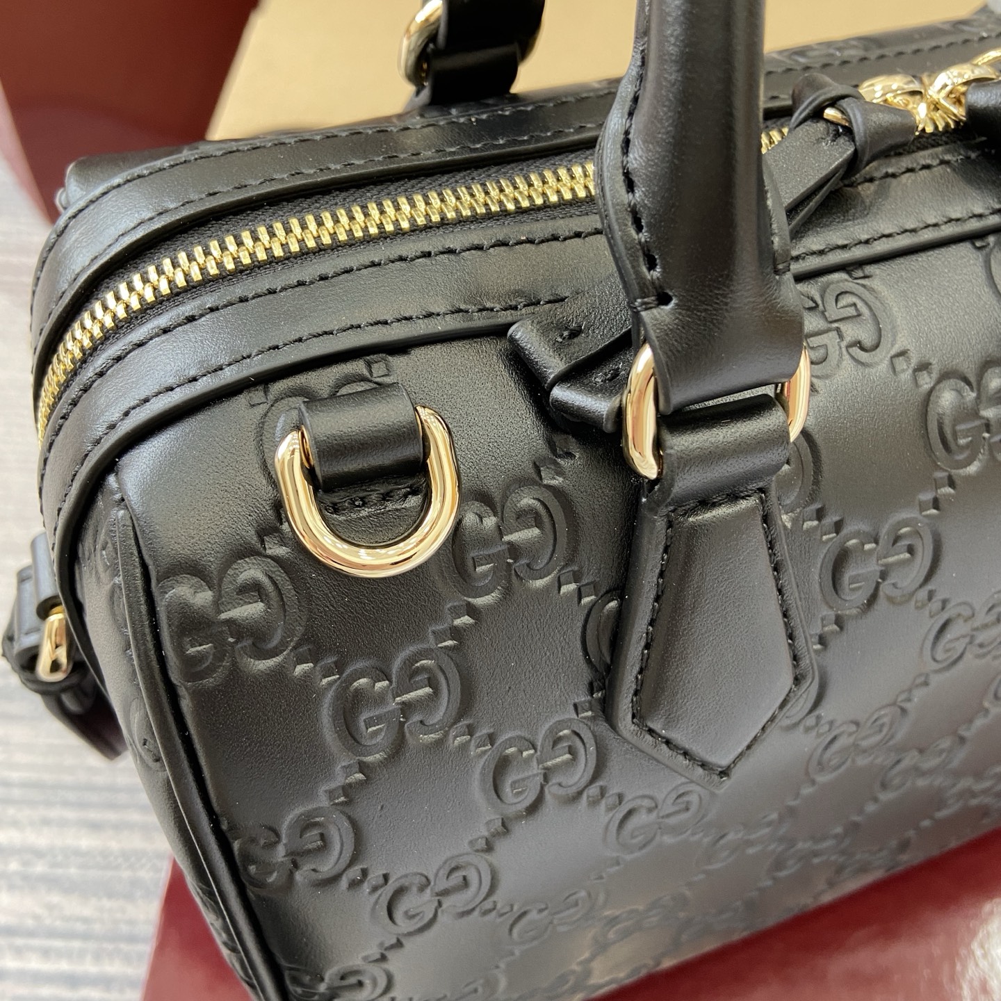 Gucci Emblem Boston Bag, Black Leather, Adjustable Strap - Style 848886 6 i1756271526779 3045 0 5