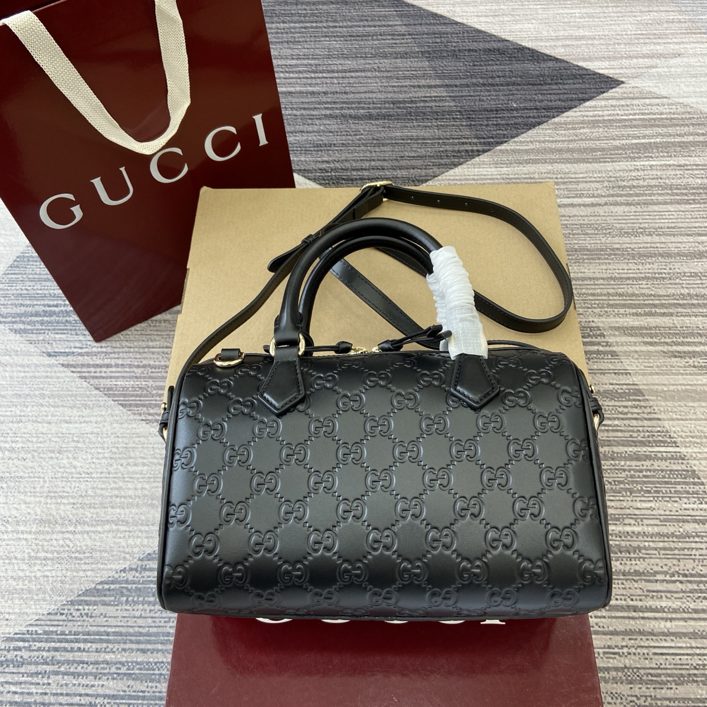 Gucci Emblem Boston Bag, Black Leather, Adjustable Strap - Style 848886 2 i1756271528459 7212 0 0