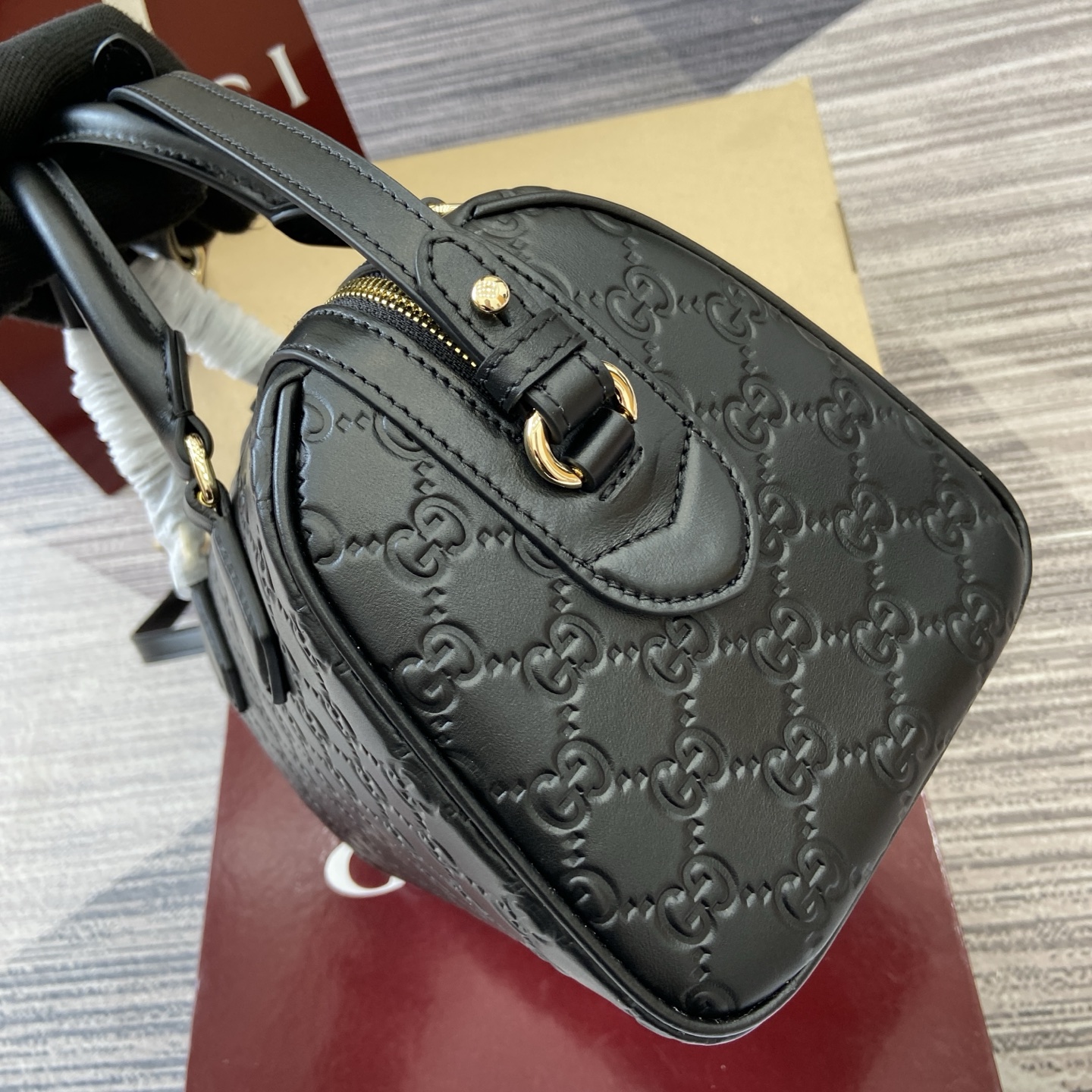 Gucci Emblem Boston Bag, Black Leather, Adjustable Strap - Style 848886 4 i1756271528567 6431 0 2