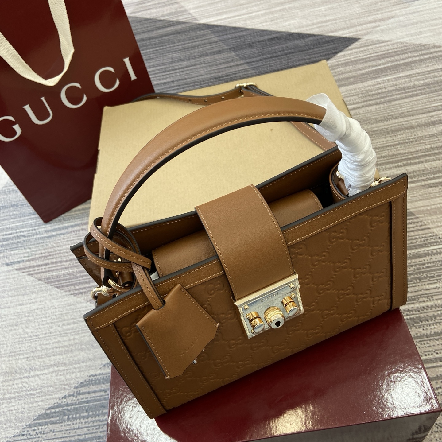 Gucci Padlock Embossed Leather Top Handle Bag - Brown, 25.5 cm 6 i1756271597492 3064 0 3