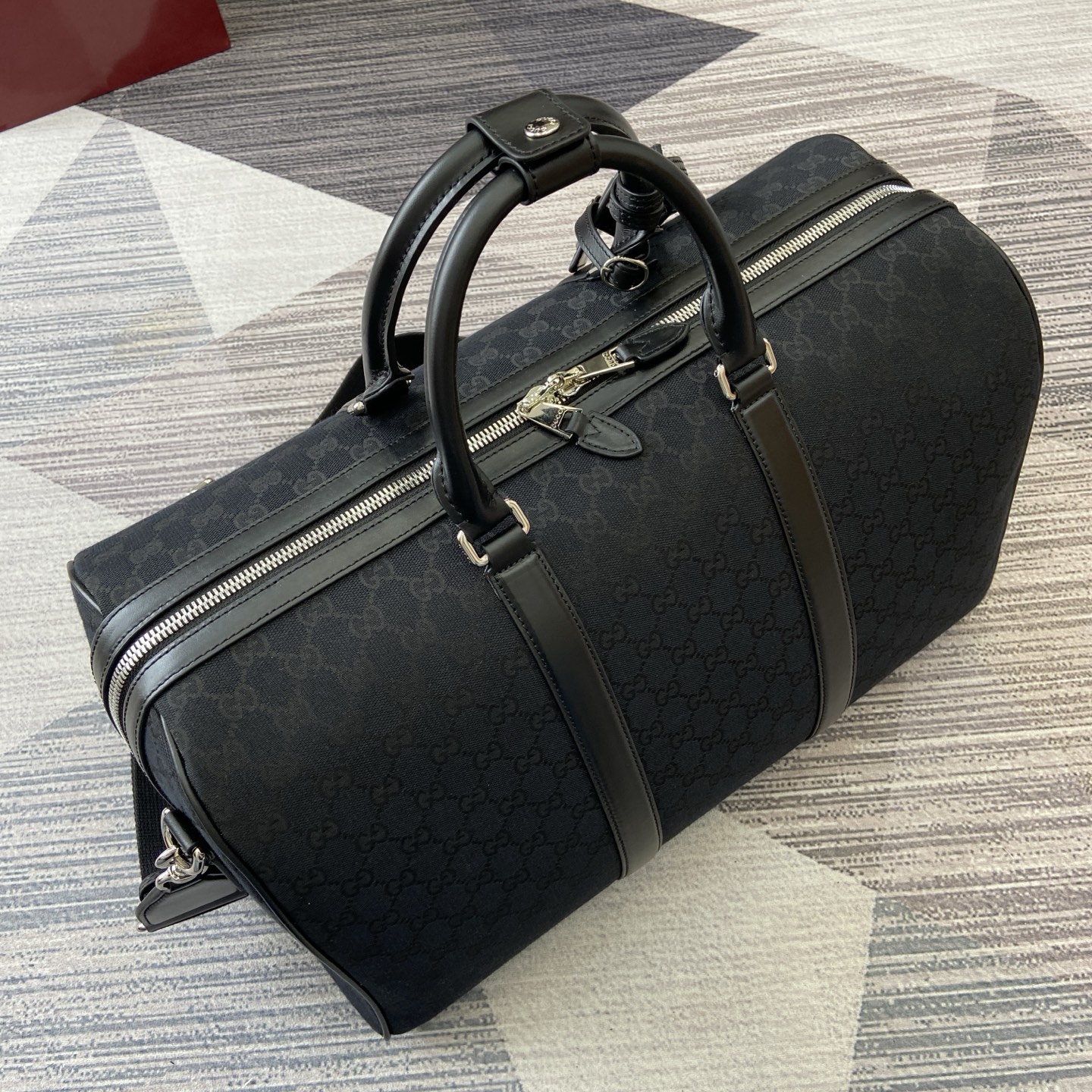 Gucci Black GG Canvas Duffle Bag with Web Stripe Detail - 45x29x25cm 5 i1756375894551 7635 0 4