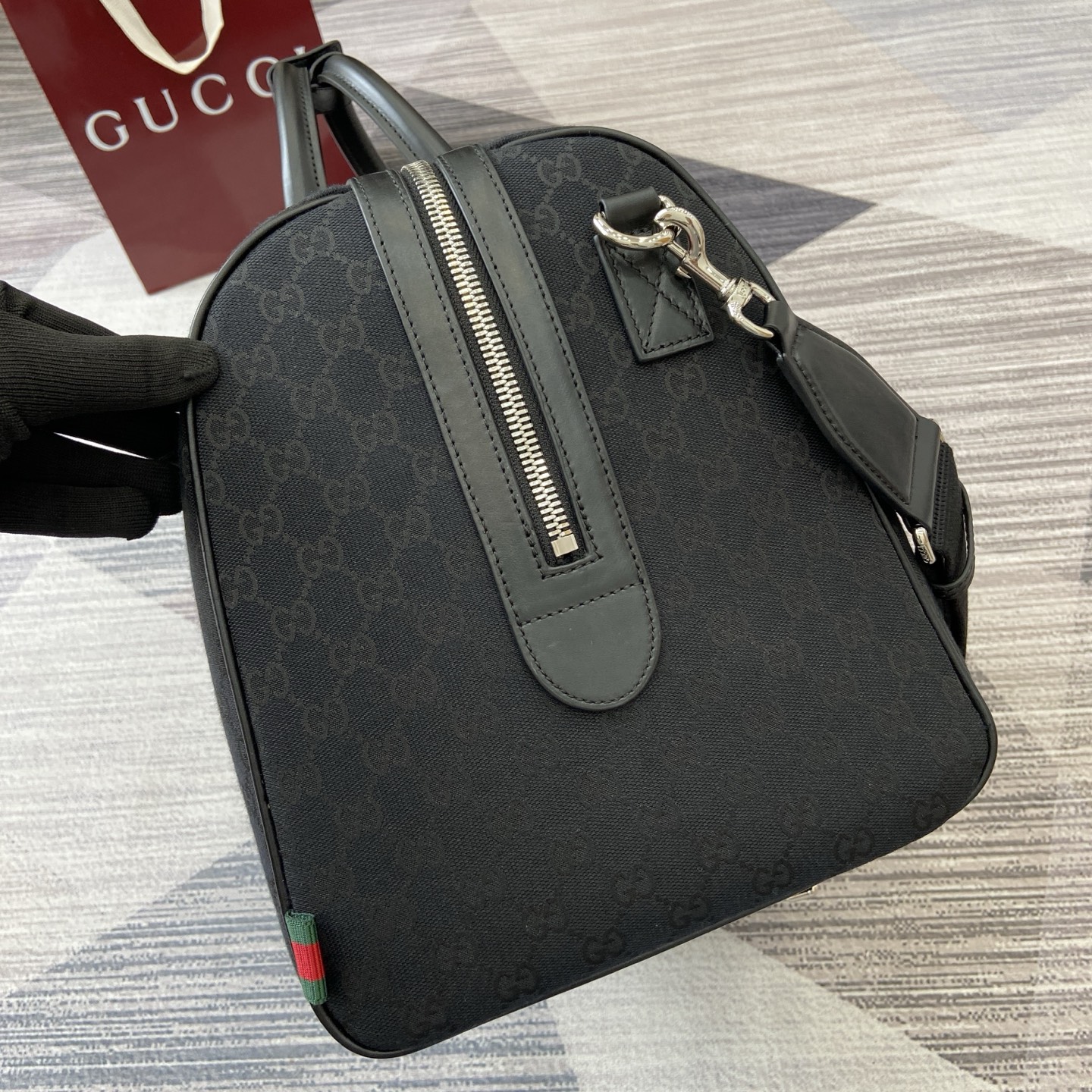 Gucci Black GG Canvas Duffle Bag with Web Stripe Detail - 45x29x25cm 11 i1756375898414 8383 0 2