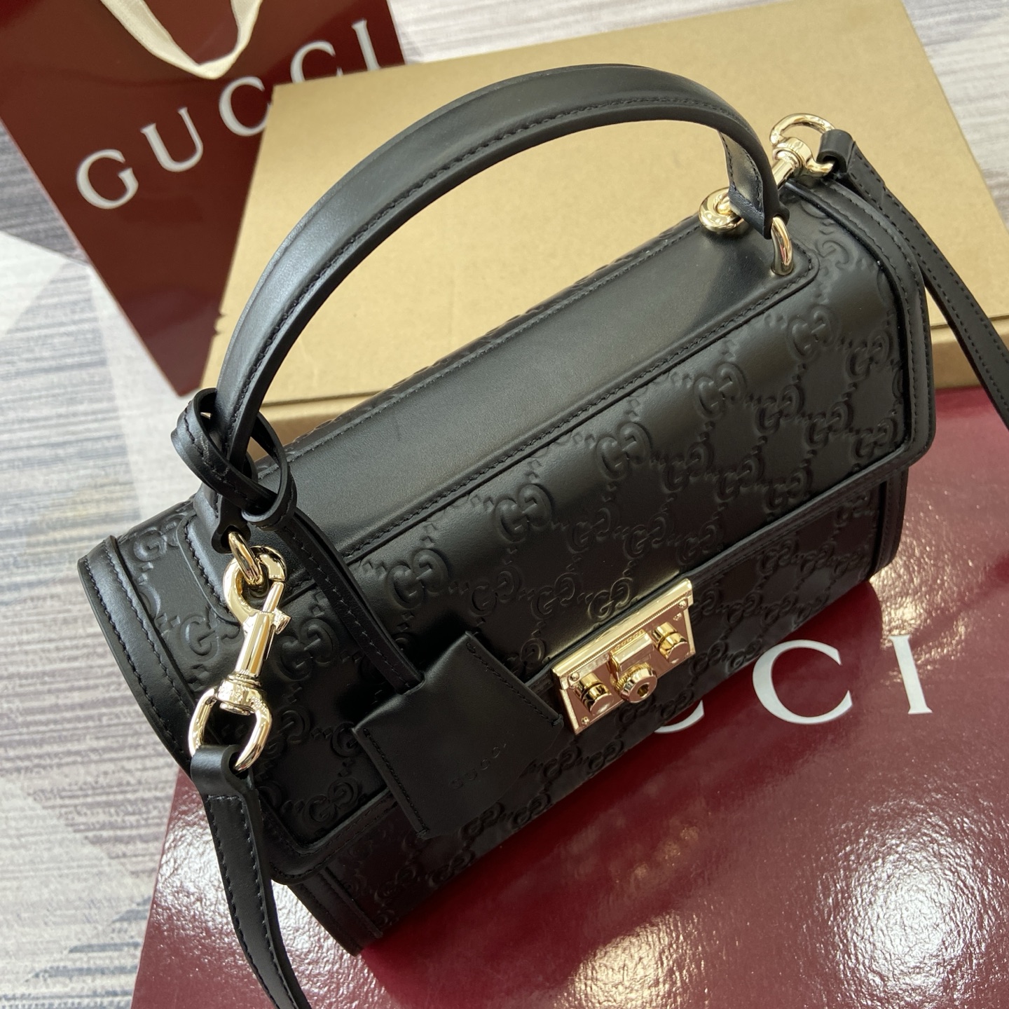 Gucci Padlock Black Embossed Leather Top Handle Bag - Stylish & Versatile 6 i1756375912143 5794 0 4