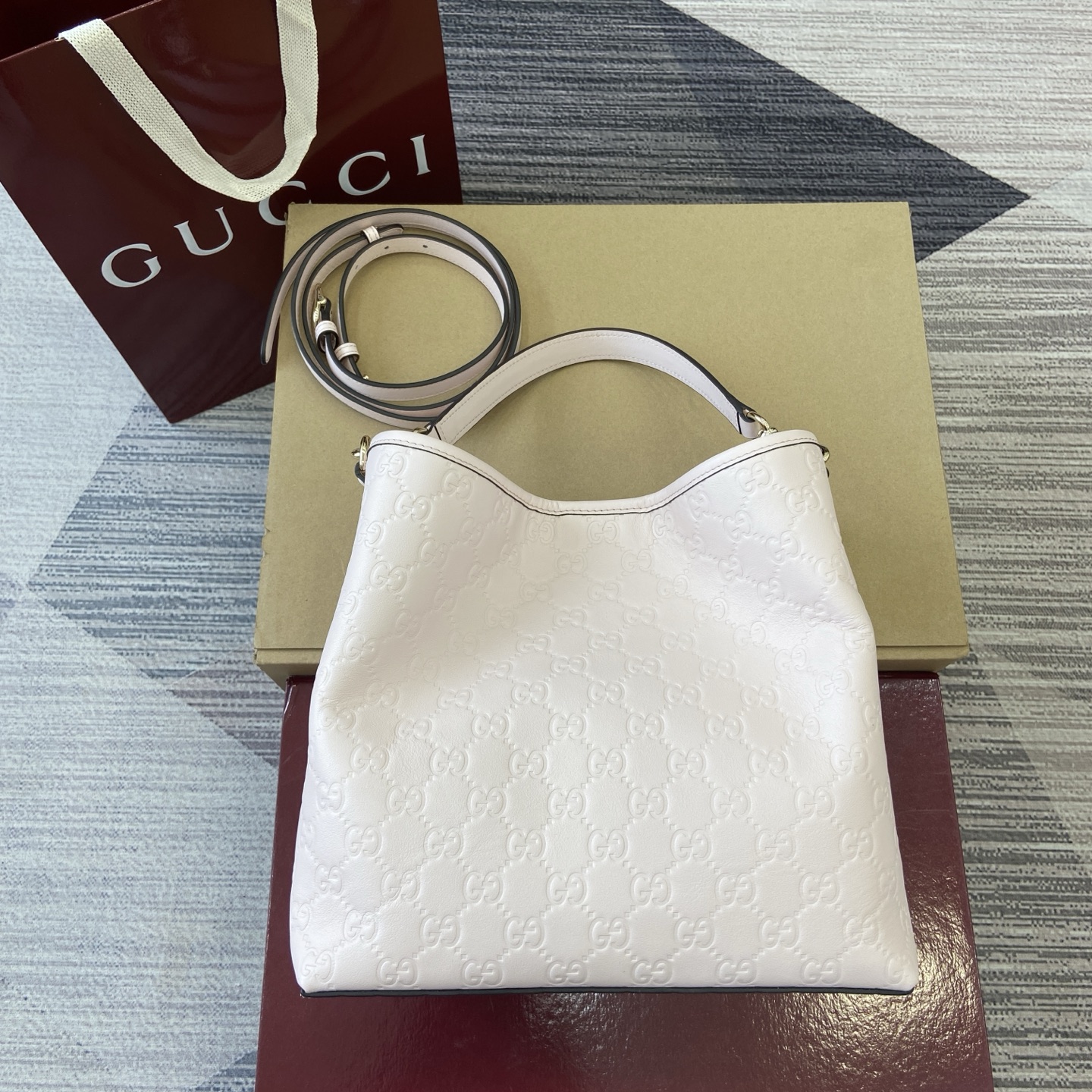 Gucci Emblem Embossed Leather Bucket Bag, Light Pink, Detachable Strap 4 i1756529650106 2768 0 1