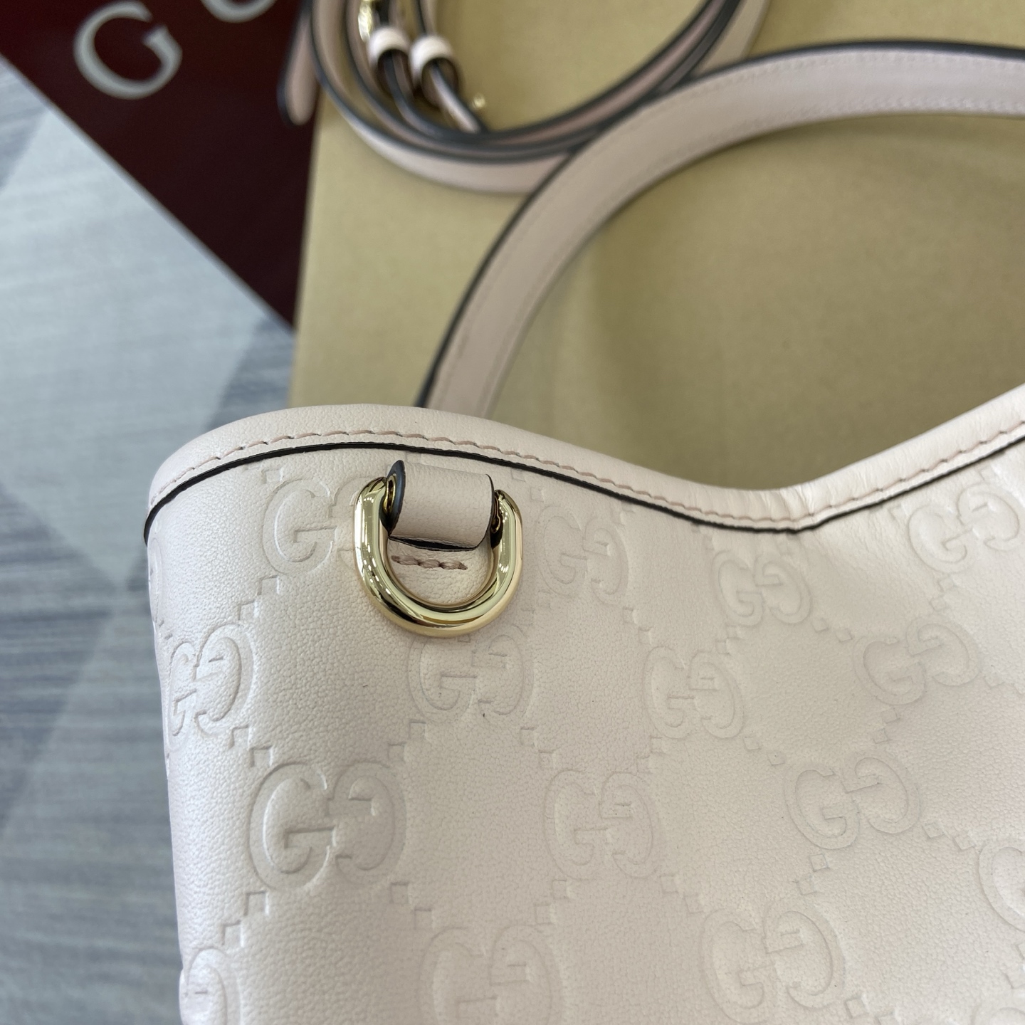 Gucci Emblem Embossed Leather Bucket Bag, Light Pink, Detachable Strap 9 i1756529650377 3170 0 7