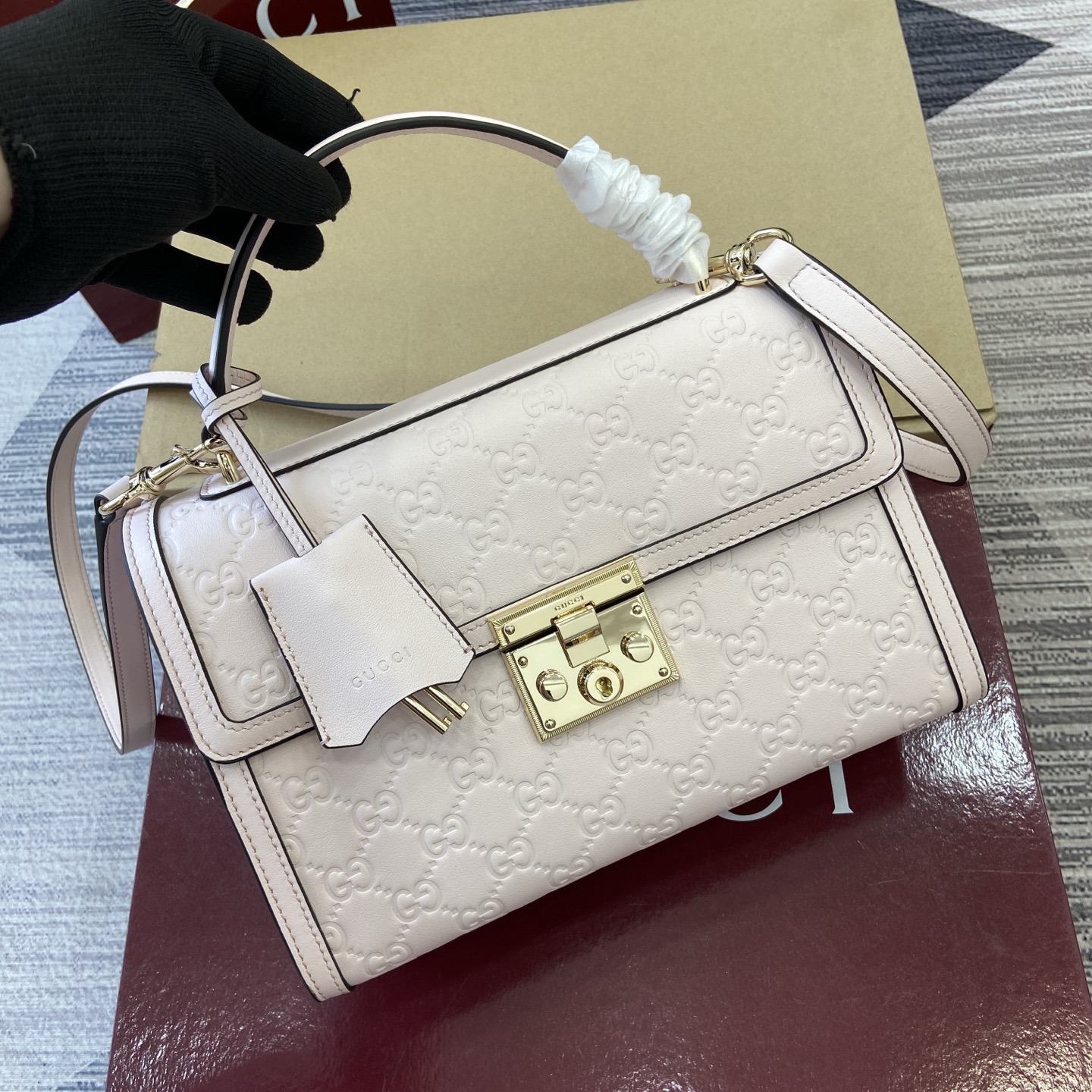 Gucci Padlock Embossed Leather Top Handle Bag - Light Pink, 26cm 1 i1756529800322 2669 0 4