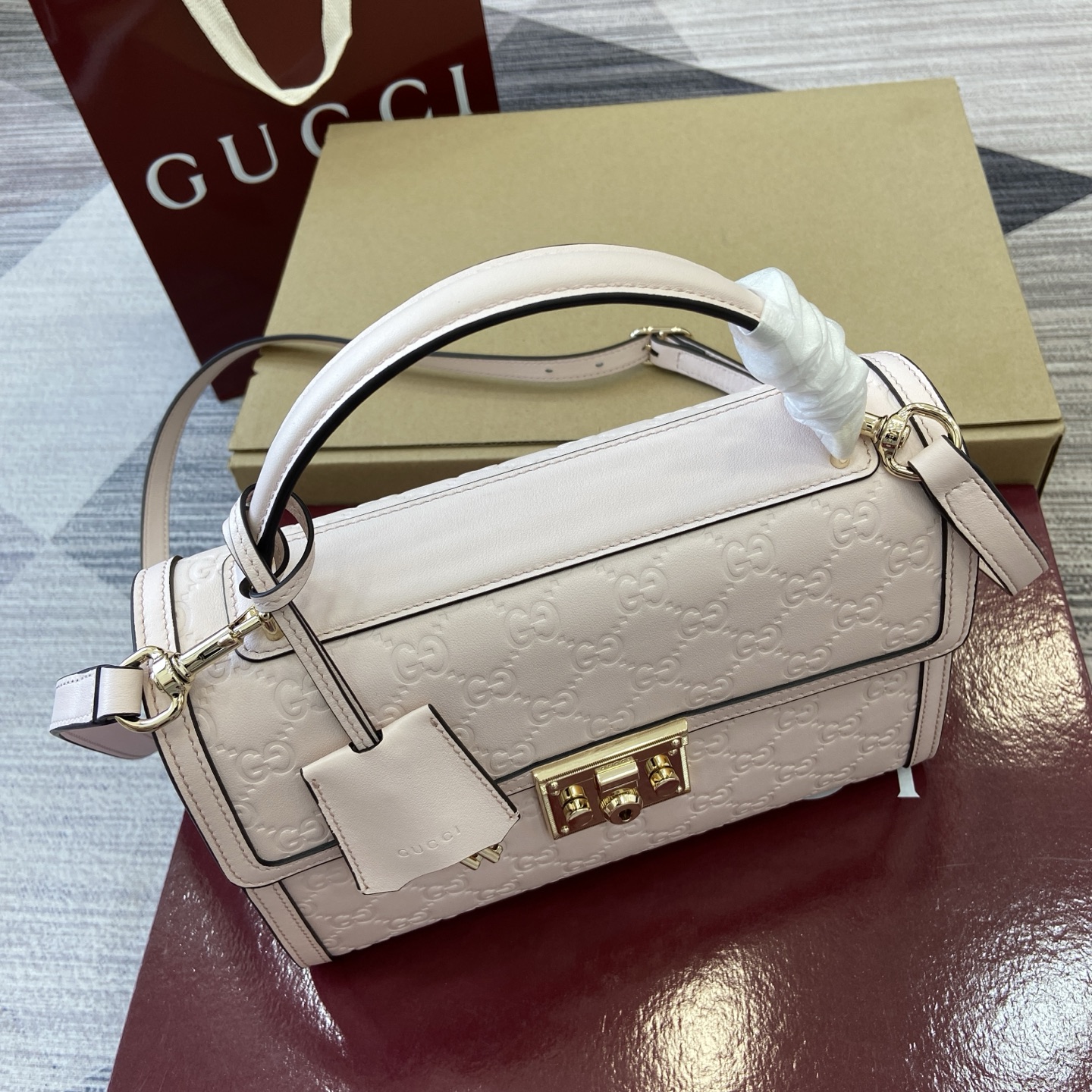 Gucci Padlock Embossed Leather Top Handle Bag - Light Pink, 26cm 5 i1756529802491 8451 0 3