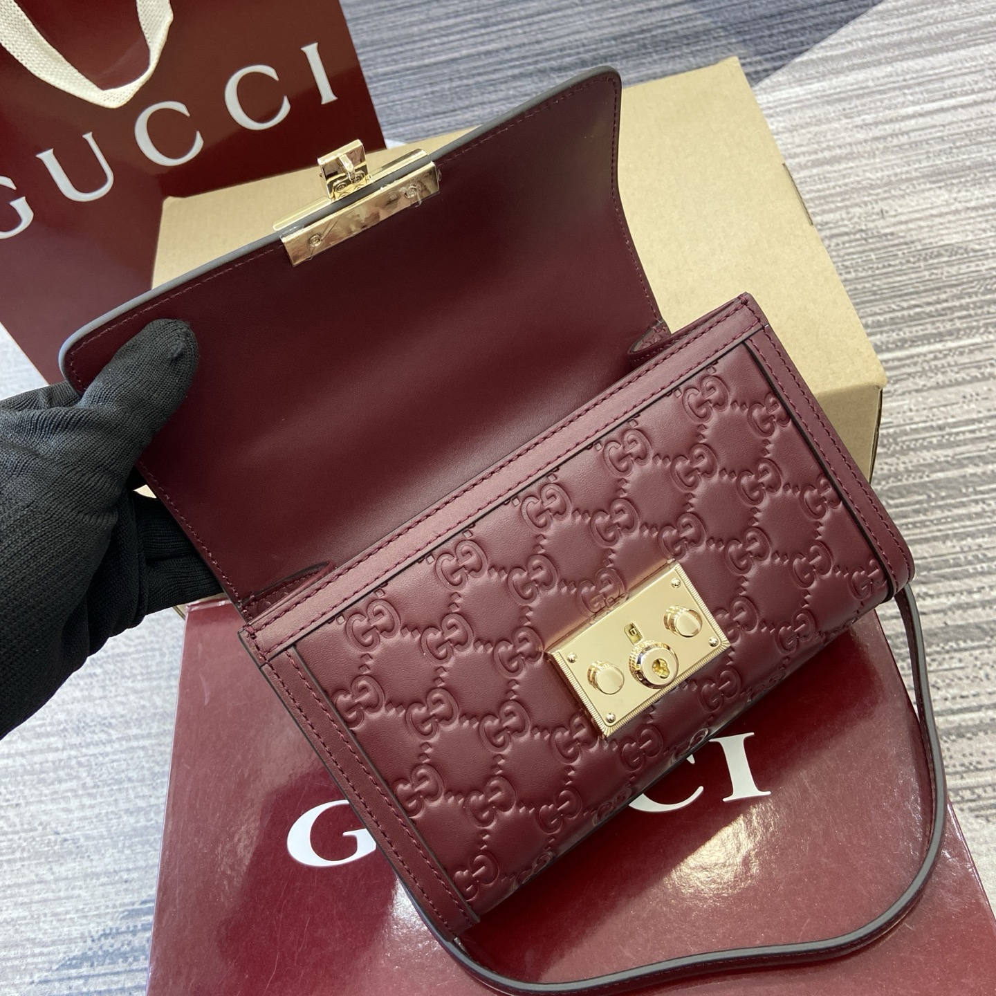 Gucci Padlock Mini Bag, Ankara Red GG Embossed Leather Top Handle Satchel 8 i1756625906599 1014 0 8