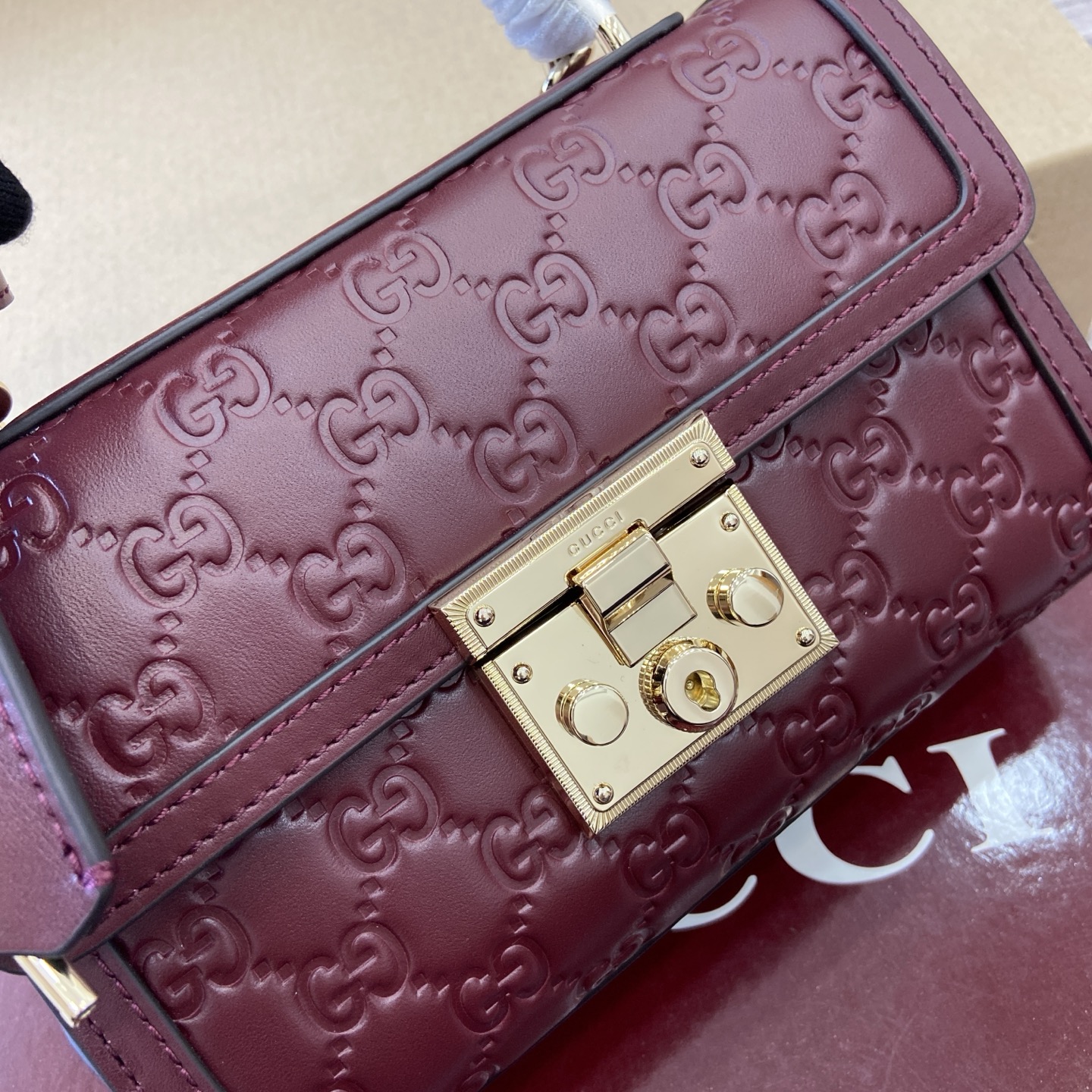 Gucci Padlock Mini Bag, Ankara Red GG Embossed Leather Top Handle Satchel 6 i1756625906665 5485 0 6