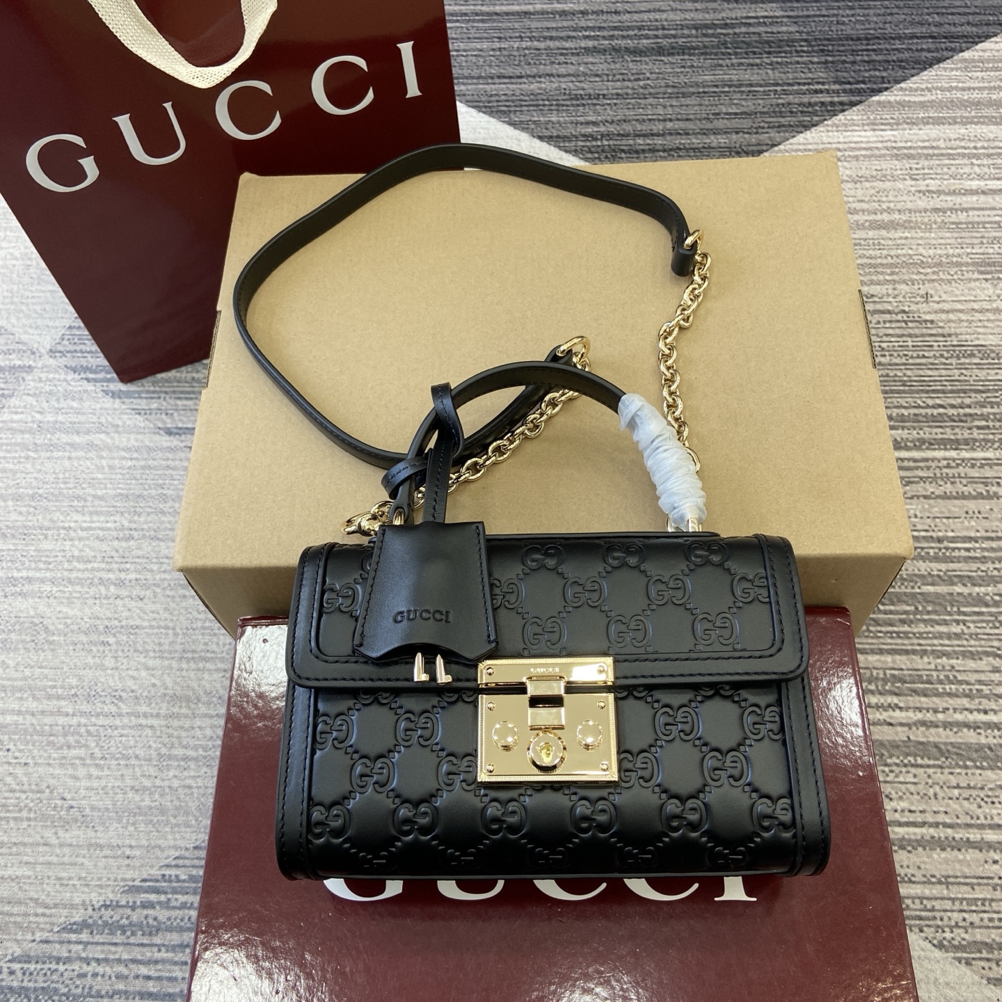 Gucci Padlock Embossed Leather Shoulder Bag with Gold-Tone Hardware, Black 1 i1756625910166 7063 0 0