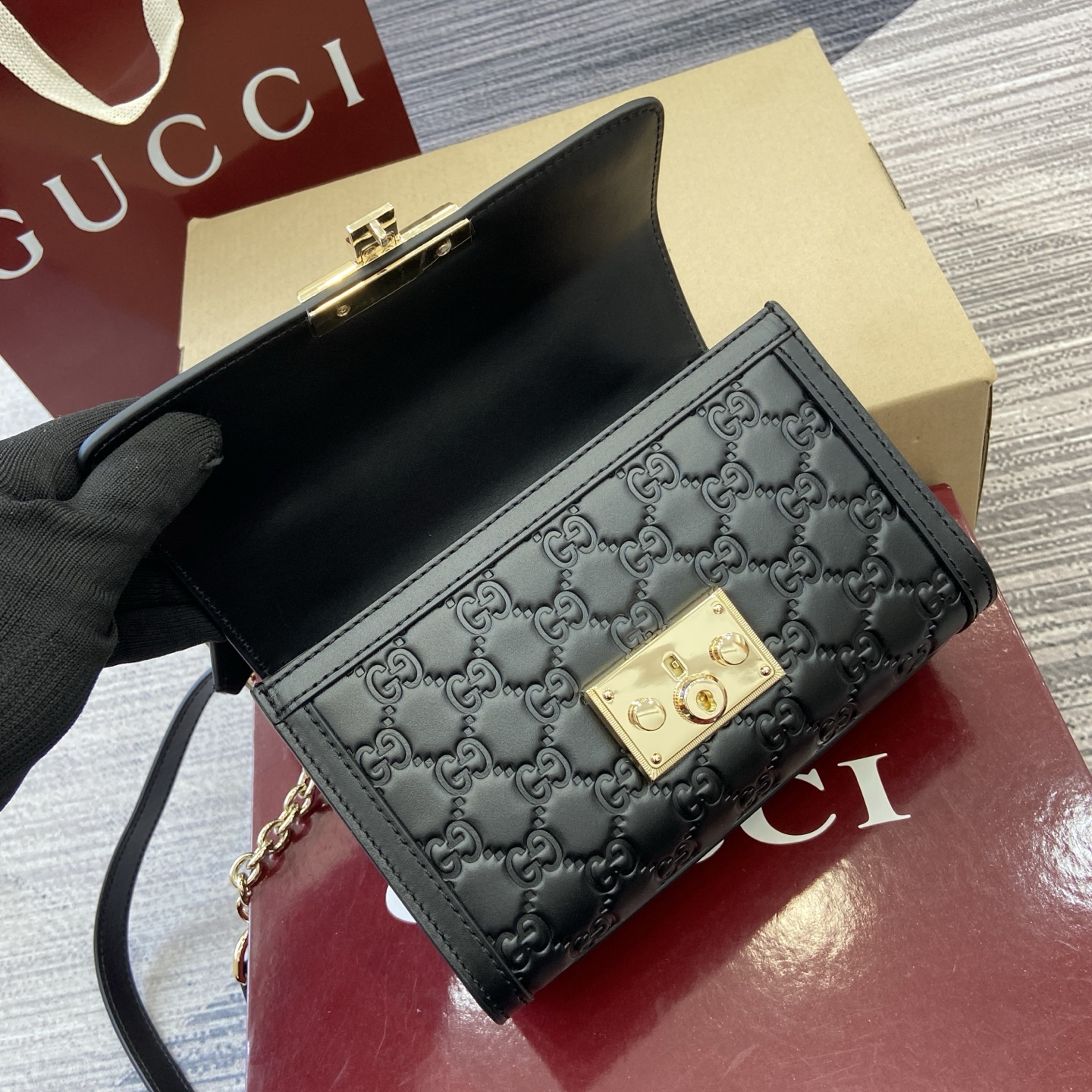 Gucci Padlock Embossed Leather Shoulder Bag with Gold-Tone Hardware, Black 8 i1756625911591 3549 0 8