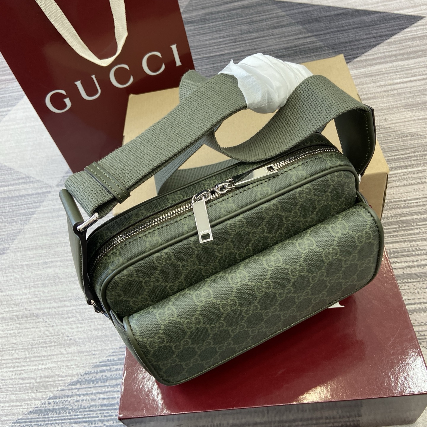 Gucci Small Messenger Bag Green GG Coated Canvas Adjustable Strap 5 i1756625932139 6017 0 3