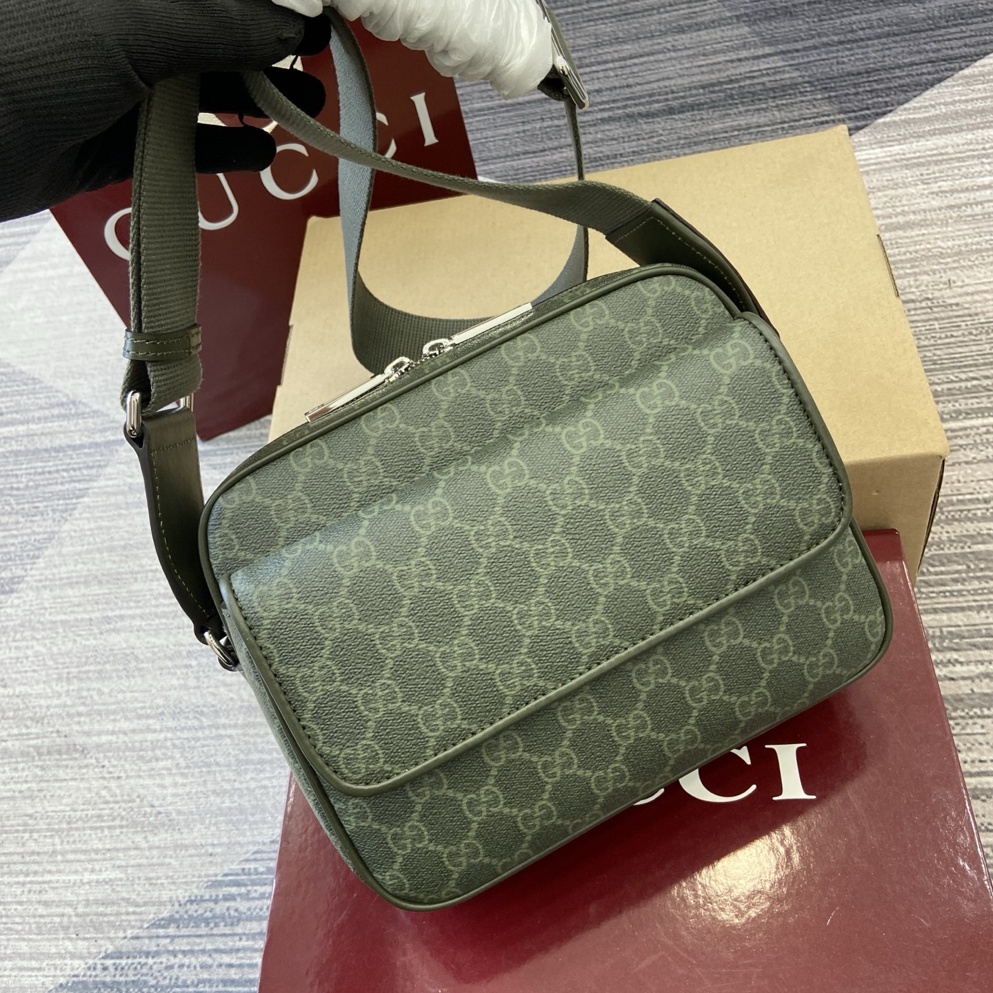 Gucci Small Messenger Bag Green GG Coated Canvas Adjustable Strap 1 i1756625934363 1161 0 5