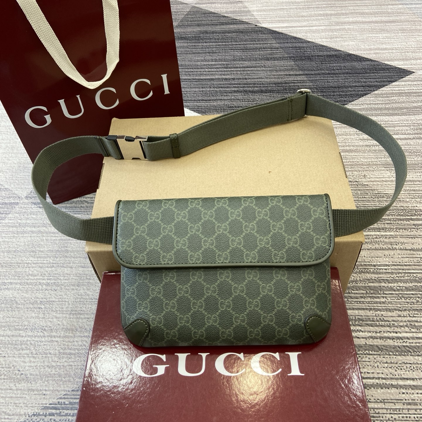 Gucci Green GG Motif Coated Fabric Belt Bag,24cm x 16.5cm x 6cm 2 i1756625940487 8410 0 0