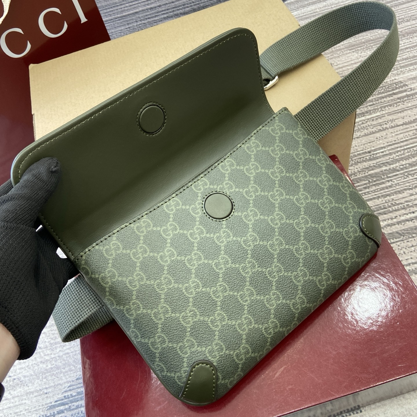 Gucci Green GG Motif Coated Fabric Belt Bag,24cm x 16.5cm x 6cm 8 i1756625941349 4243 0 6