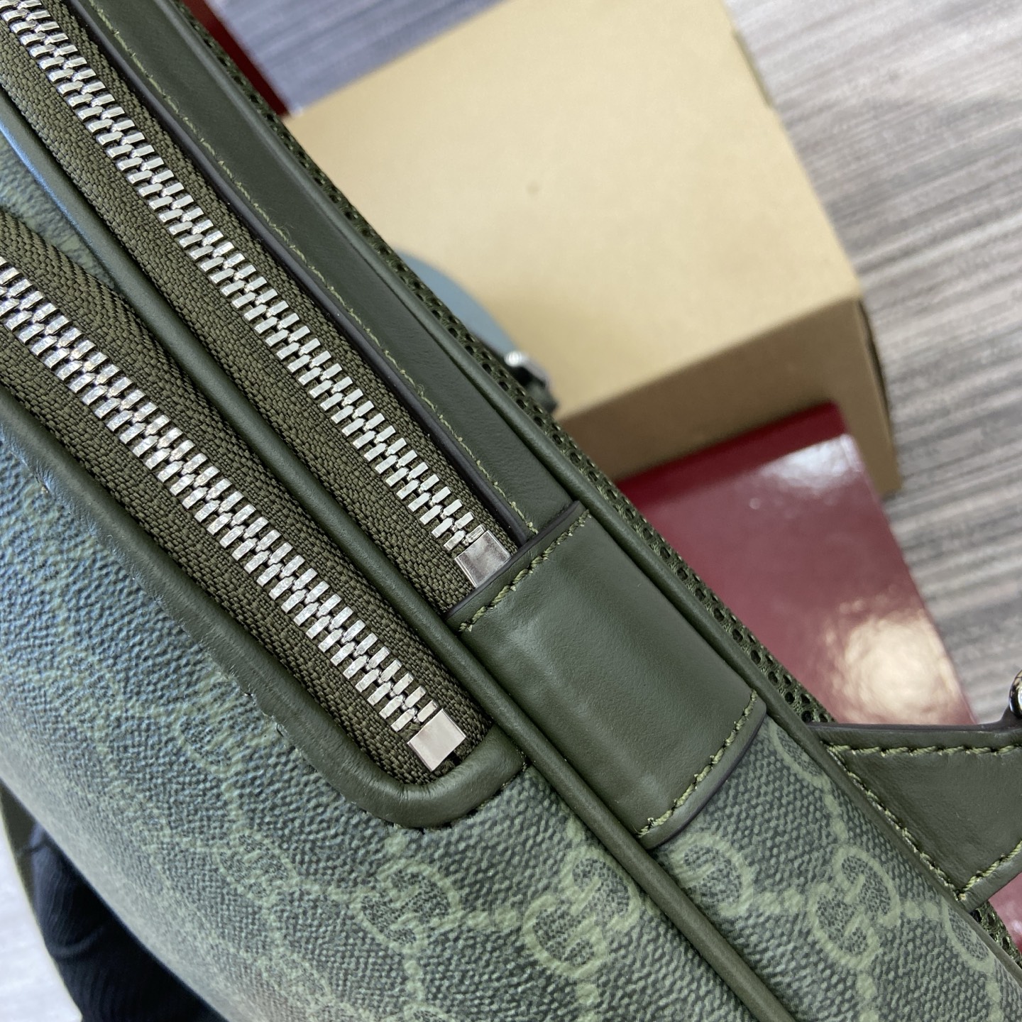 Gucci Supremee Canvas Small Messenger Bag, Forest Green Leather Trim 8 i1756625950793 5545 0 7