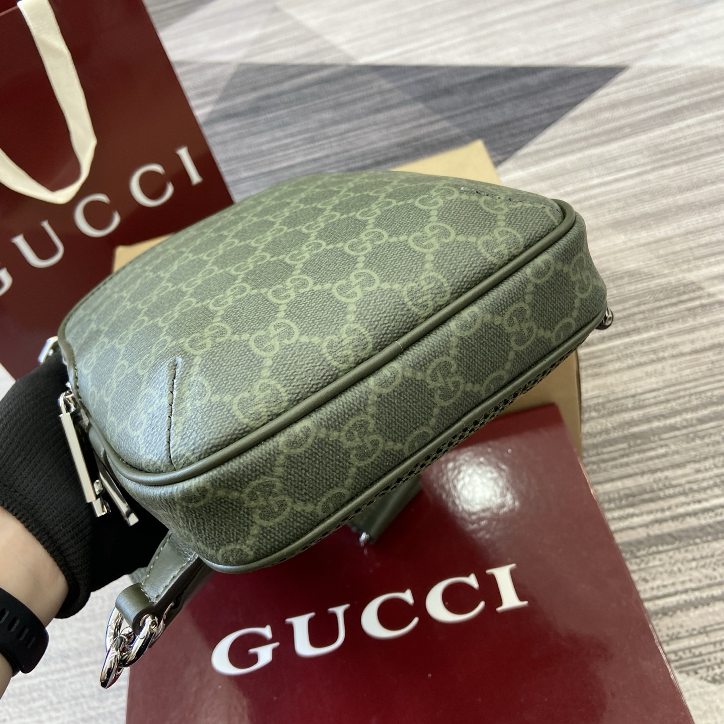 Gucci Supremee Canvas Small Messenger Bag, Forest Green Leather Trim 9 i1756625950903 3813 0 8