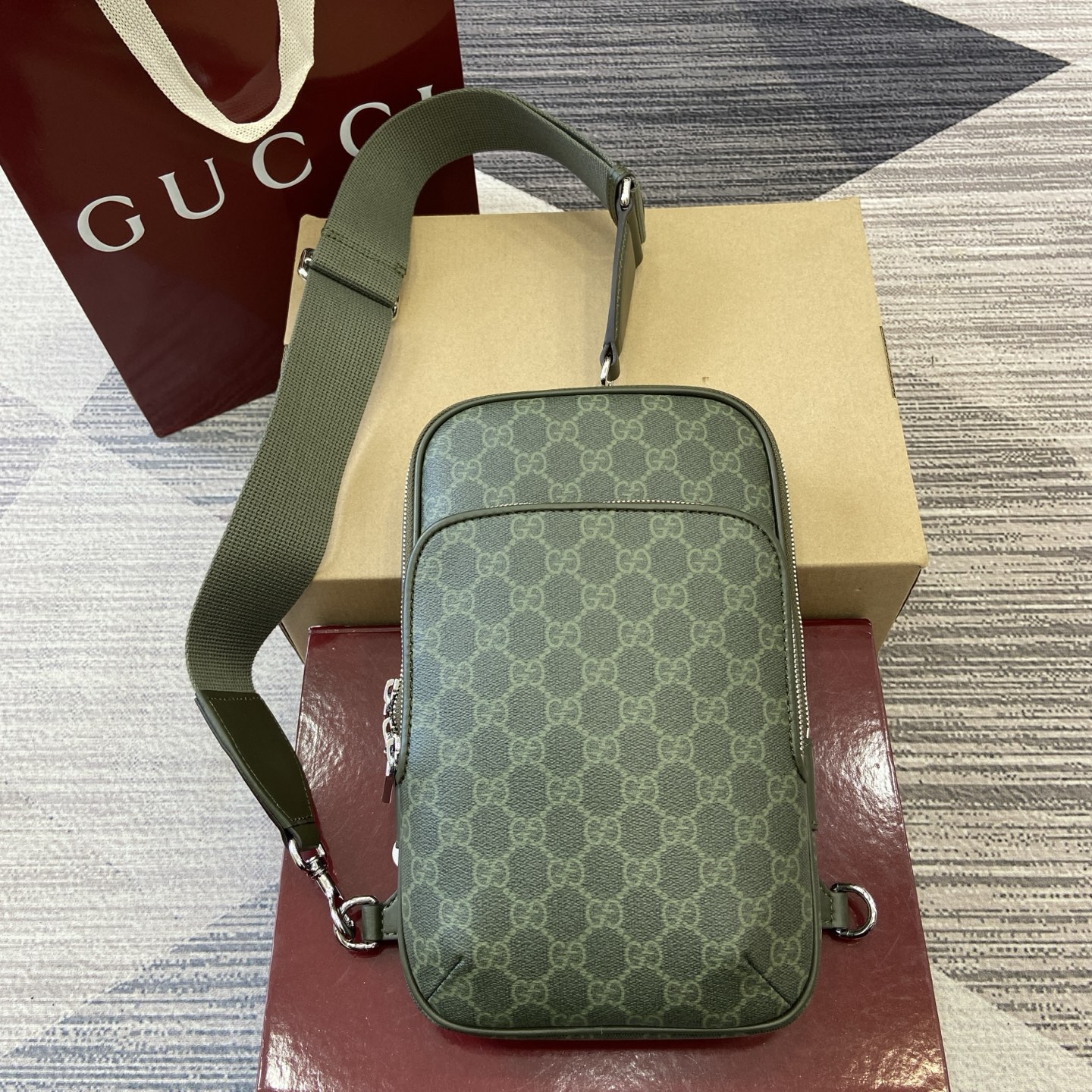 Gucci Supremee Canvas Small Messenger Bag, Forest Green Leather Trim 2 i1756625953368 2791 0 0
