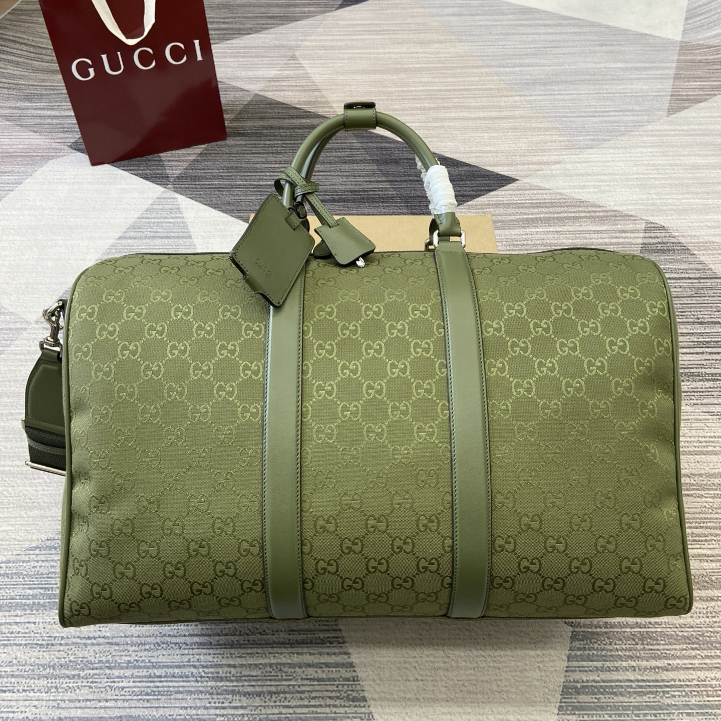 Gucci Duffel Bag in GG Canvas with Web Detail - Forest Green 1 i1756625982998 2667 0 0