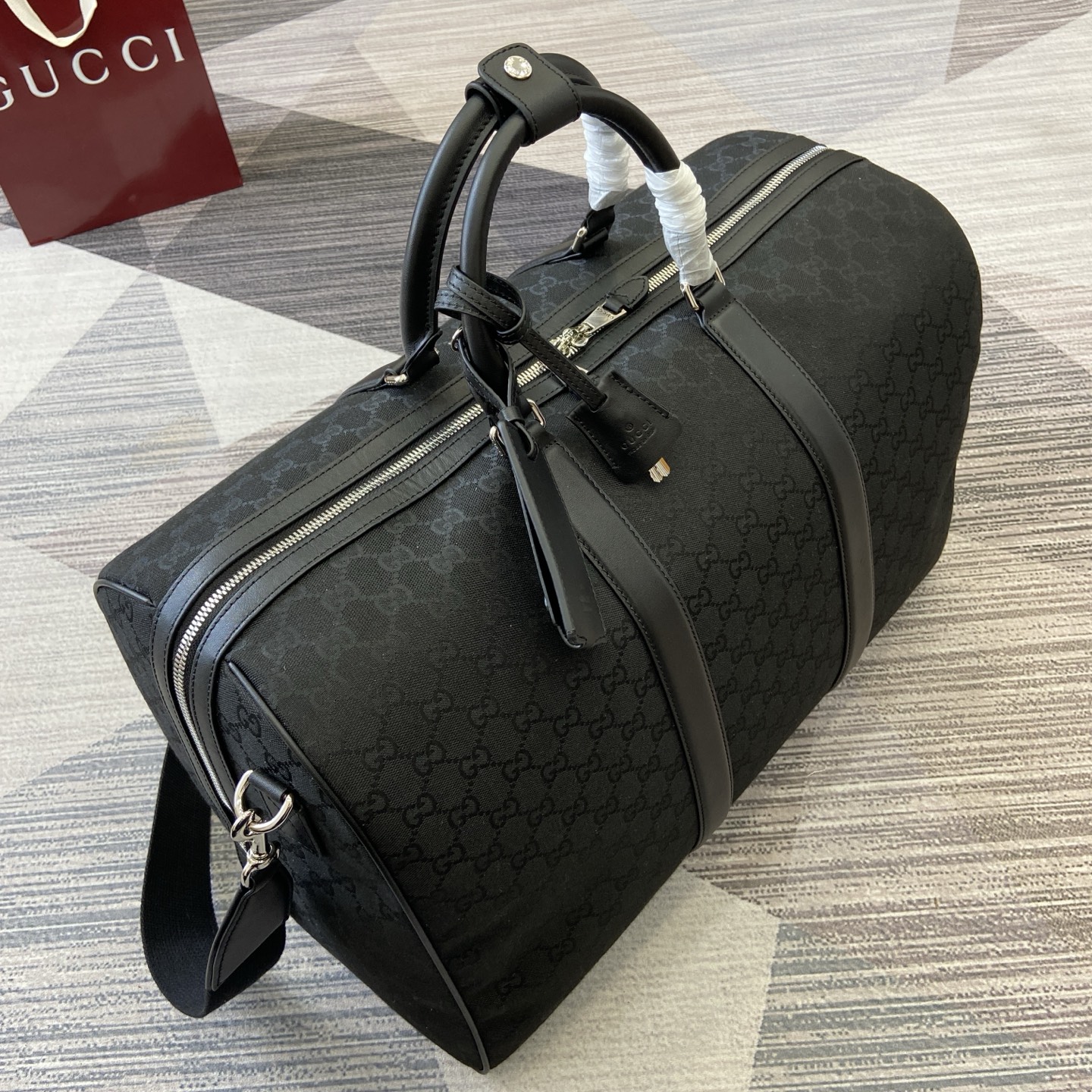 Gucci Duffle Bag in Black GG Canvas with Leather Trim, 52cm x 32cm x 28cm 4 i1756626000865 3186 0 2