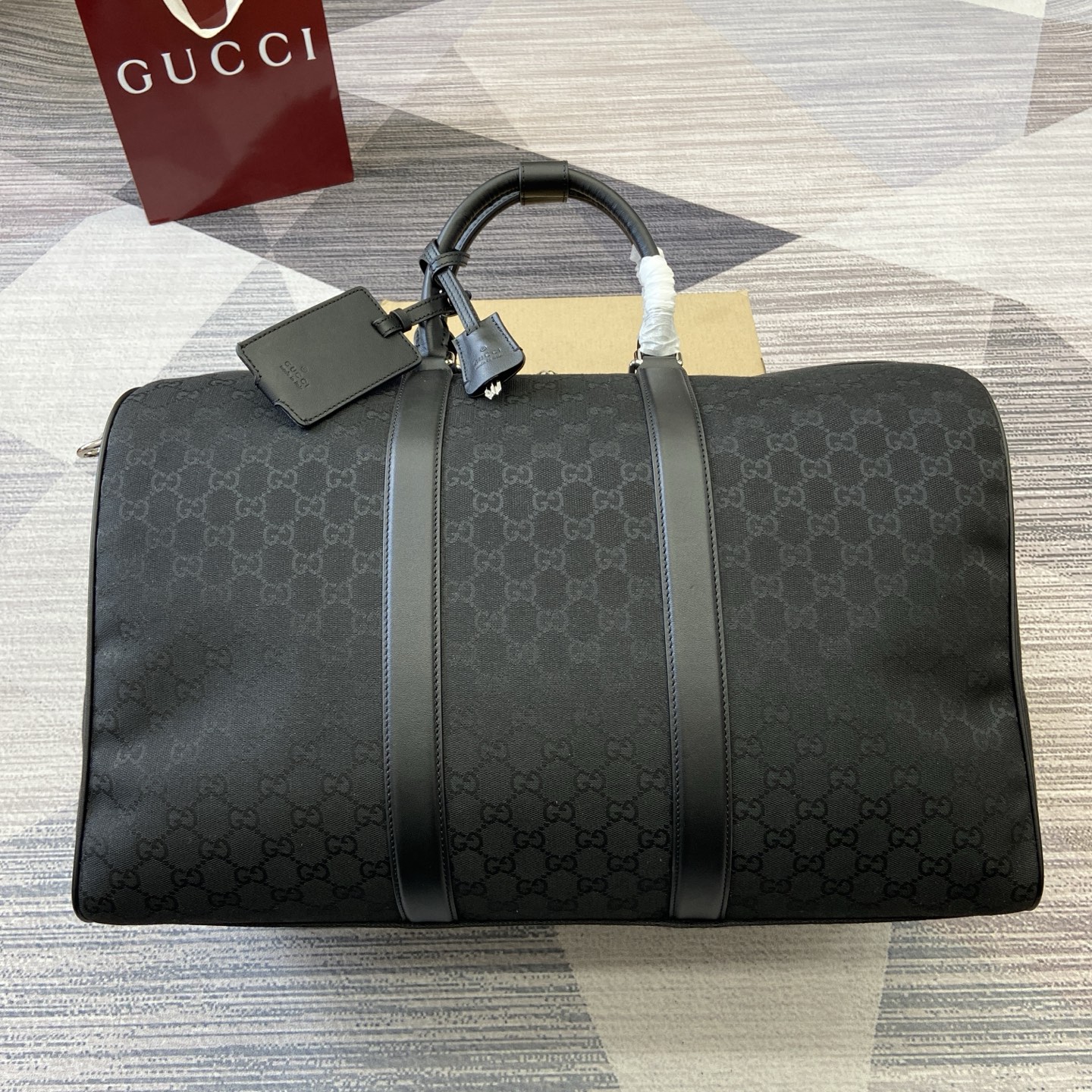 Gucci Duffle Bag in Black GG Canvas with Leather Trim, 52cm x 32cm x 28cm 2 i1756626002721 9410 0 0