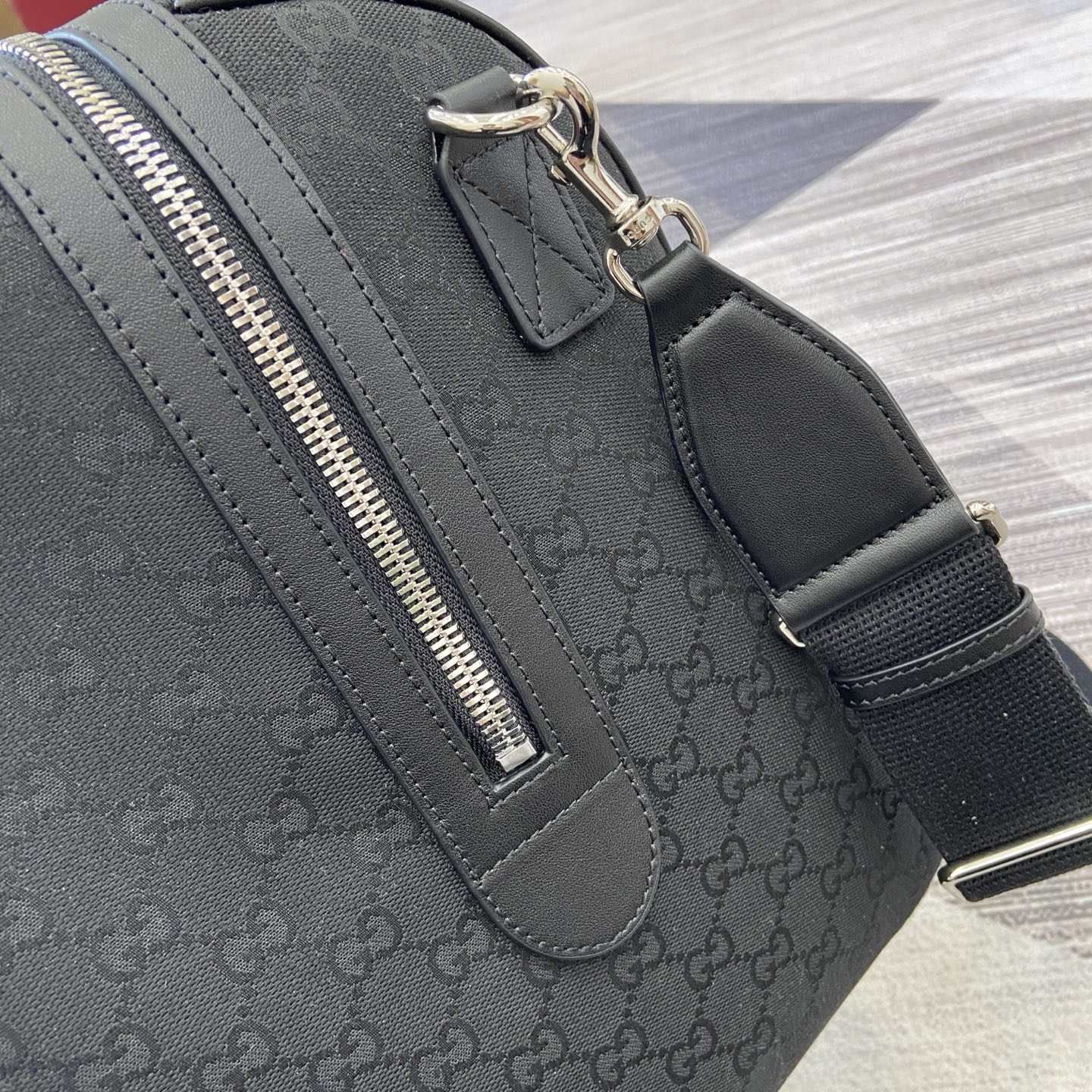 Gucci Duffle Bag in Black GG Canvas with Leather Trim, 52cm x 32cm x 28cm 9 i1756626002811 3227 0 8