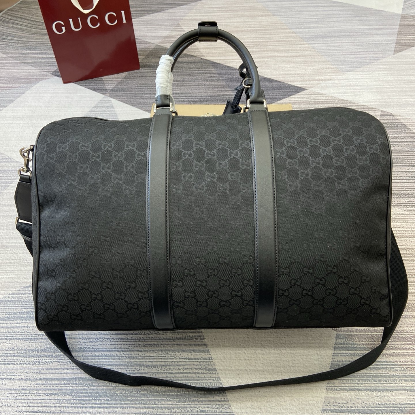 Gucci Duffle Bag in Black GG Canvas with Leather Trim, 52cm x 32cm x 28cm 3 i1756626002839 9314 0 1