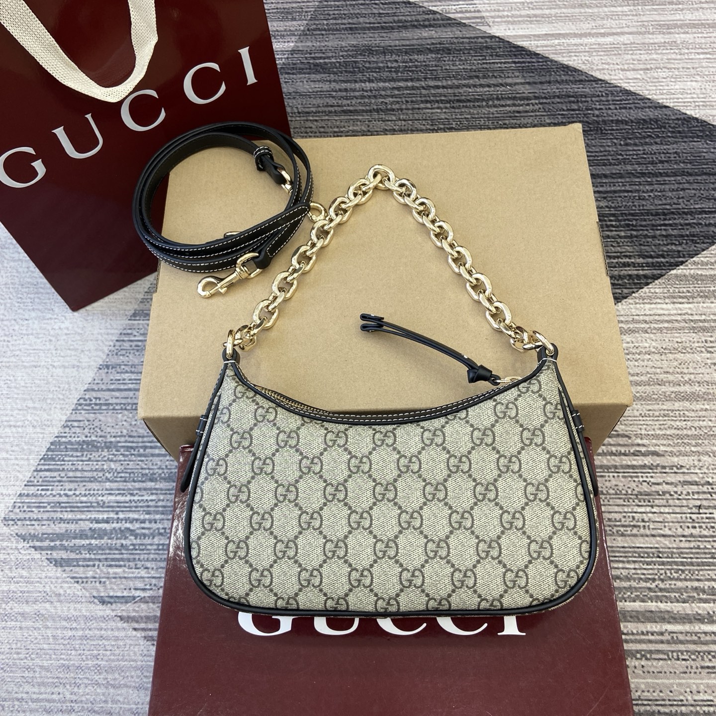 Gucci Emblem Beige and Brown Coated Fabric Shoulder Bag with Chain Strap 4 i1756786238055 2303 0 1