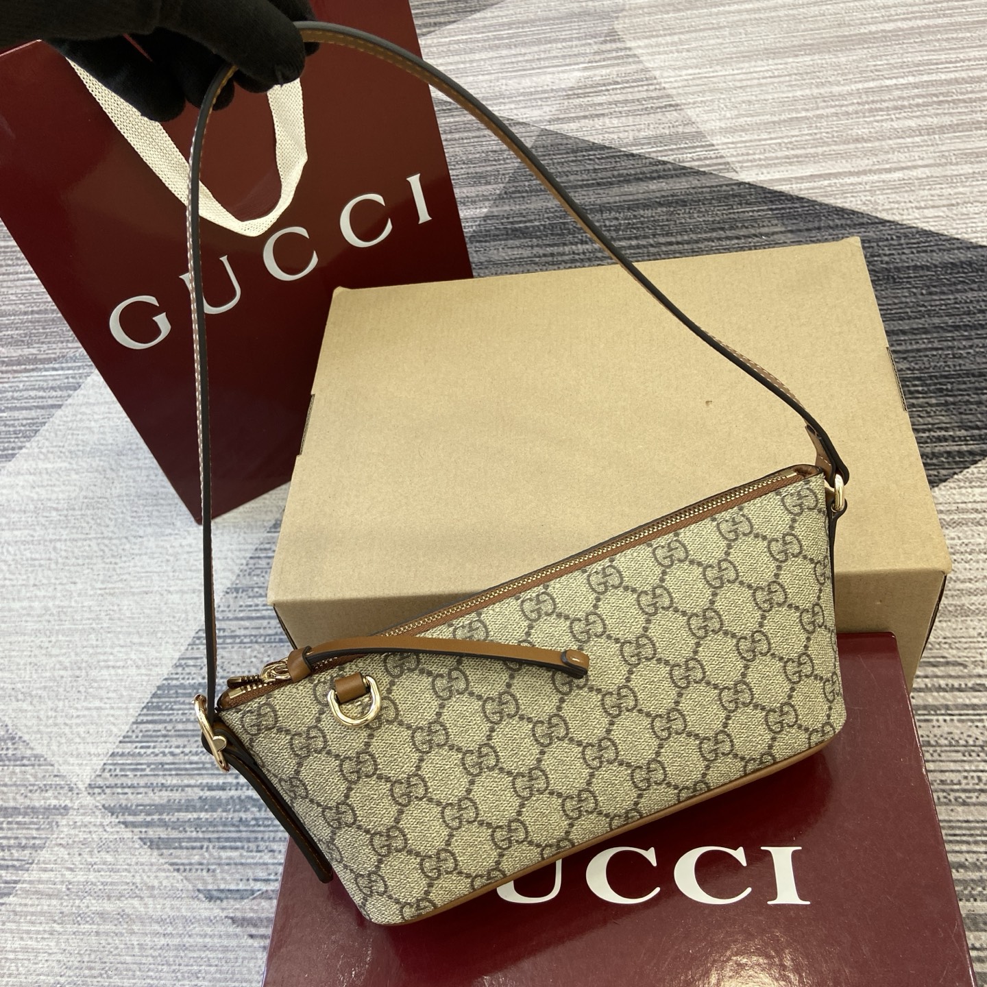 Gucci Emblem Small Shoulder Bag Beige and Dark Brown GG Supreme Canvas 2 i1756786262700 5513 0 4