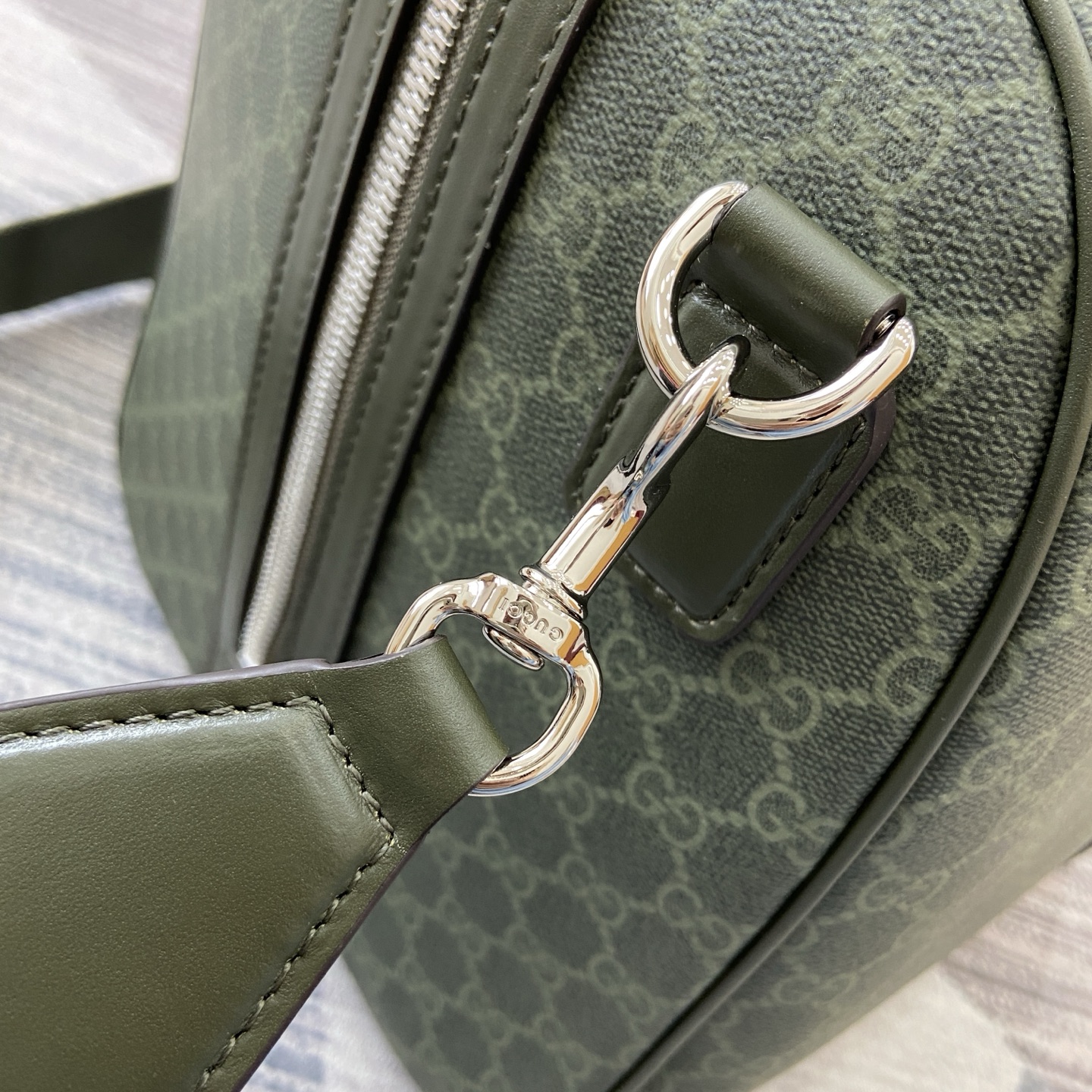 Gucci Medium Duffle Bag in Green GG Coated Fabric with Leather Trim 12 i1757141204625 7242 0 6