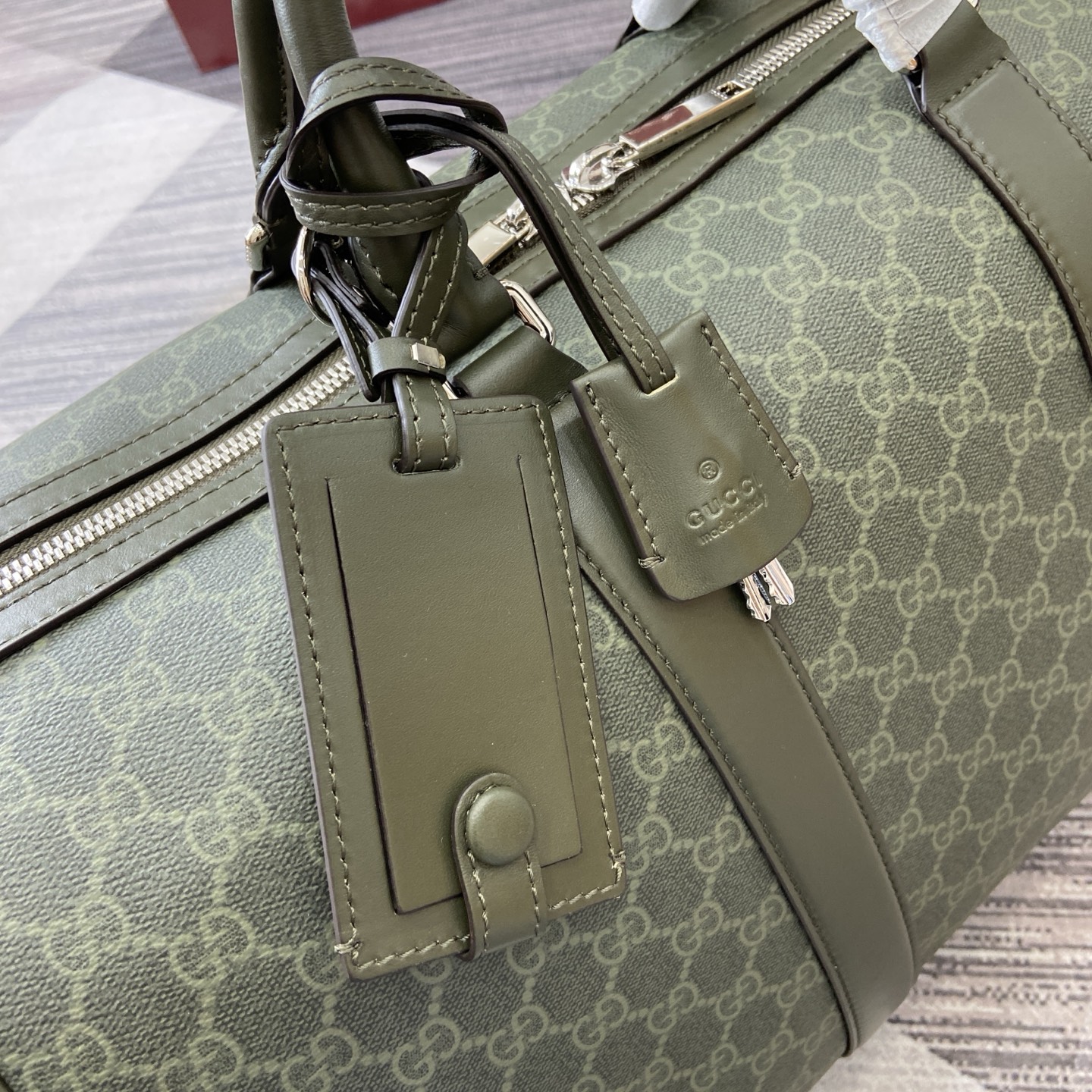 Gucci Medium Duffle Bag in Green GG Coated Fabric with Leather Trim 7 i1757141205939 1217 0 5