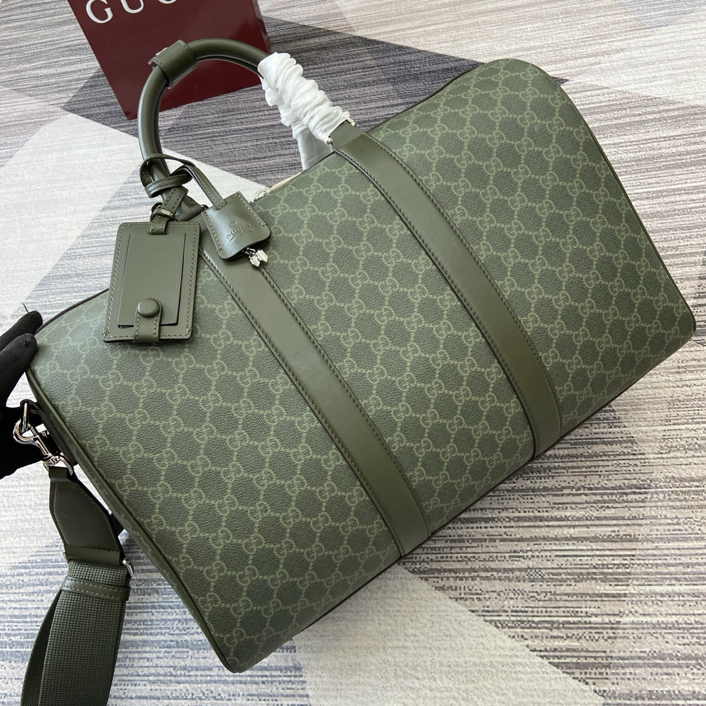 Gucci Medium Duffle Bag in Green GG Coated Fabric with Leather Trim 2 i1757141206015 1770 0 7
