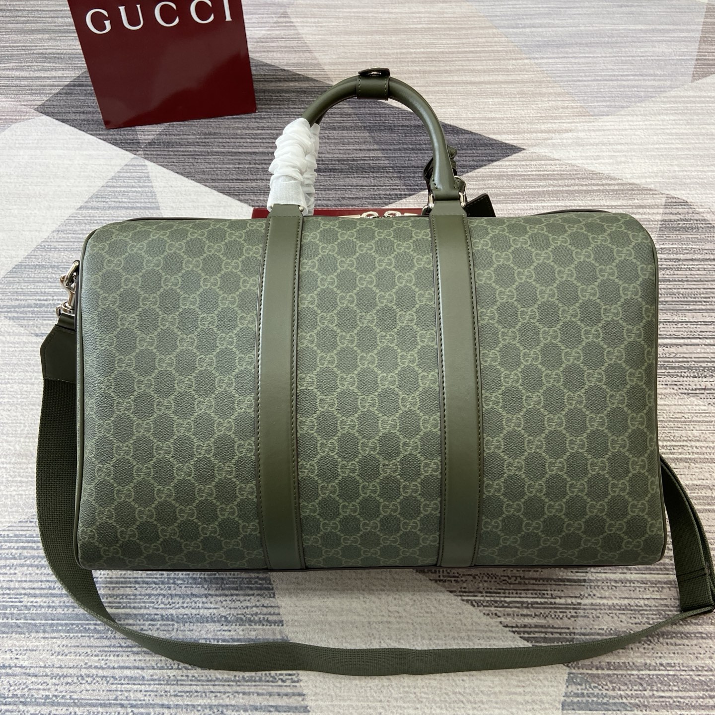 Gucci Medium Duffle Bag in Green GG Coated Fabric with Leather Trim 4 i1757141207214 1702 0 2