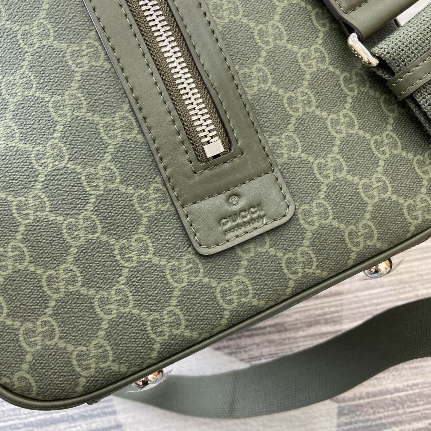 Gucci Medium Duffle Bag in Green GG Coated Fabric with Leather Trim 5 i1757141207226 2461 0 3