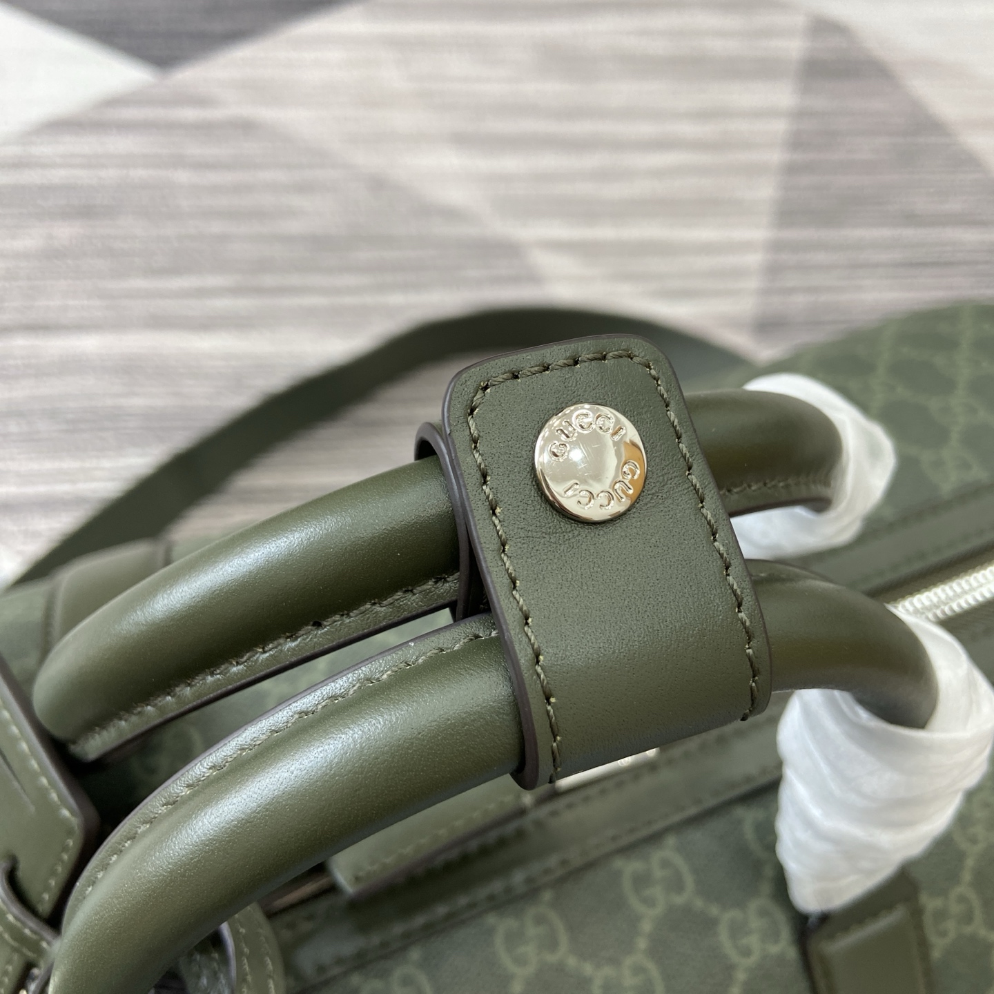 Gucci Medium Duffle Bag in Green GG Coated Fabric with Leather Trim 10 i1757141207366 5596 0 9