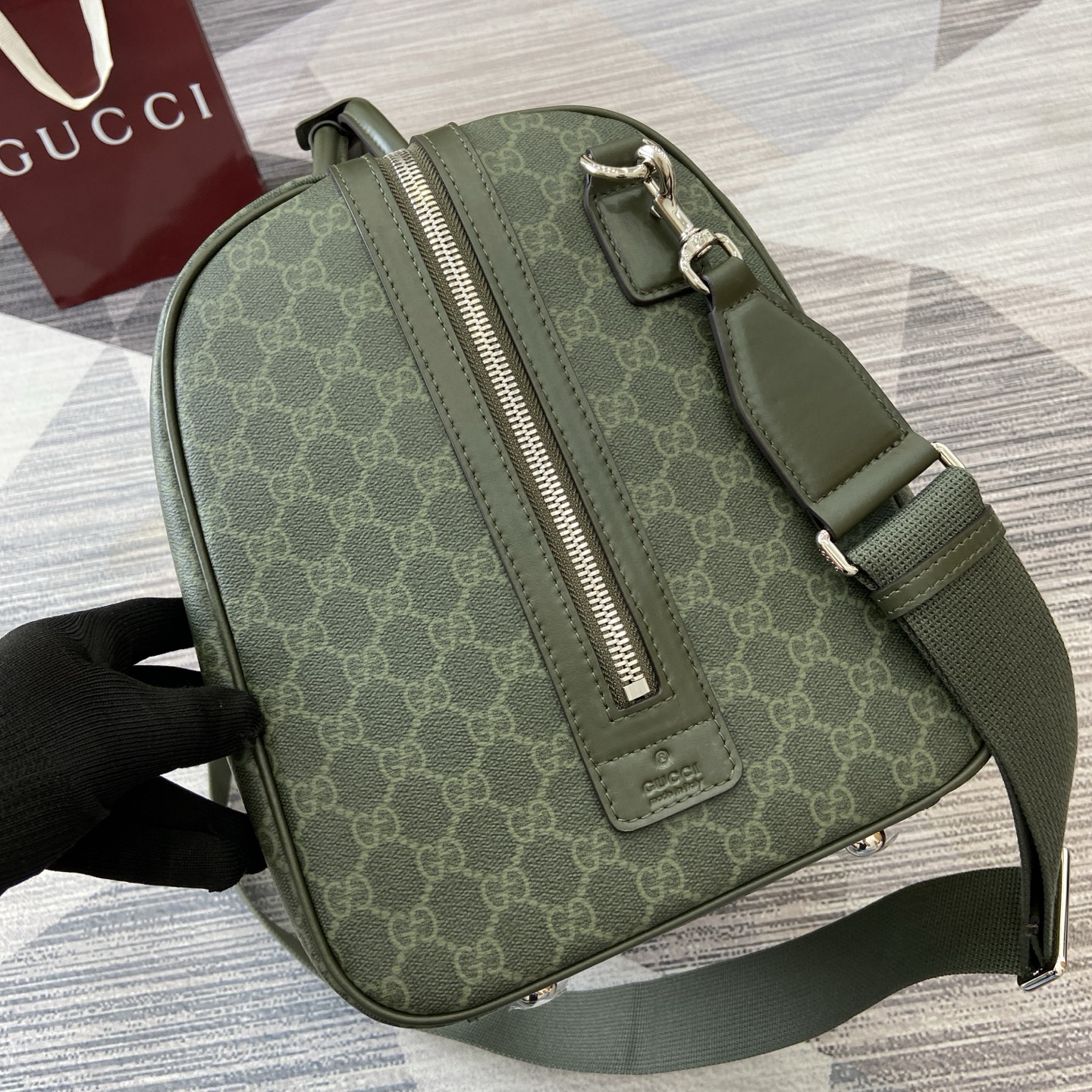 Gucci Medium Duffle Bag in Green GG Coated Fabric with Leather Trim 3 i1757141208300 441 0 1